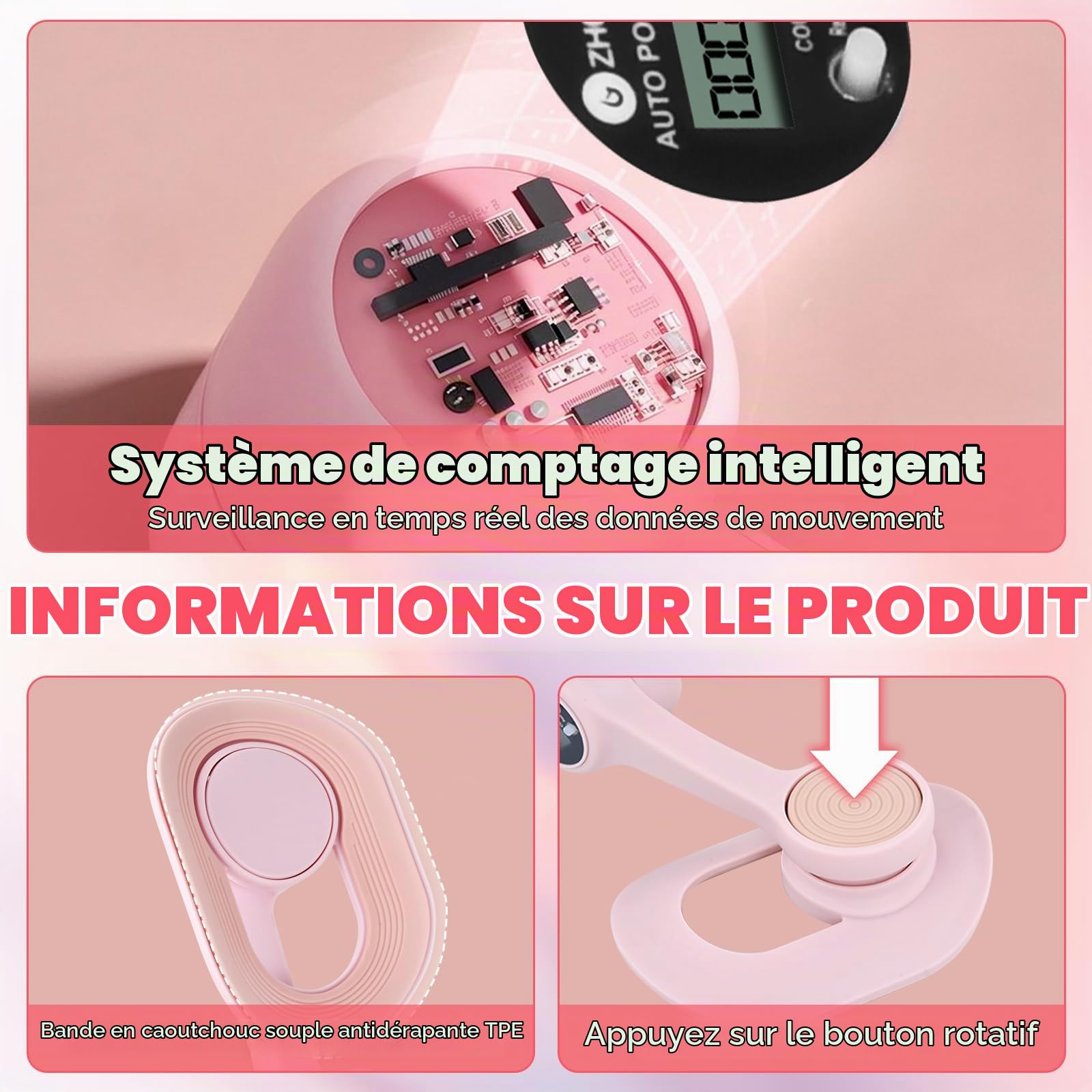 Hip Trainer Exerciseur avec Compteur, Entraîneur de Muscle Pelvien, Entraîneur de Cuisse, Appareil Musculation pour Jambes et de Fesses, Fessiers Post Partum et Rééducation Périnée