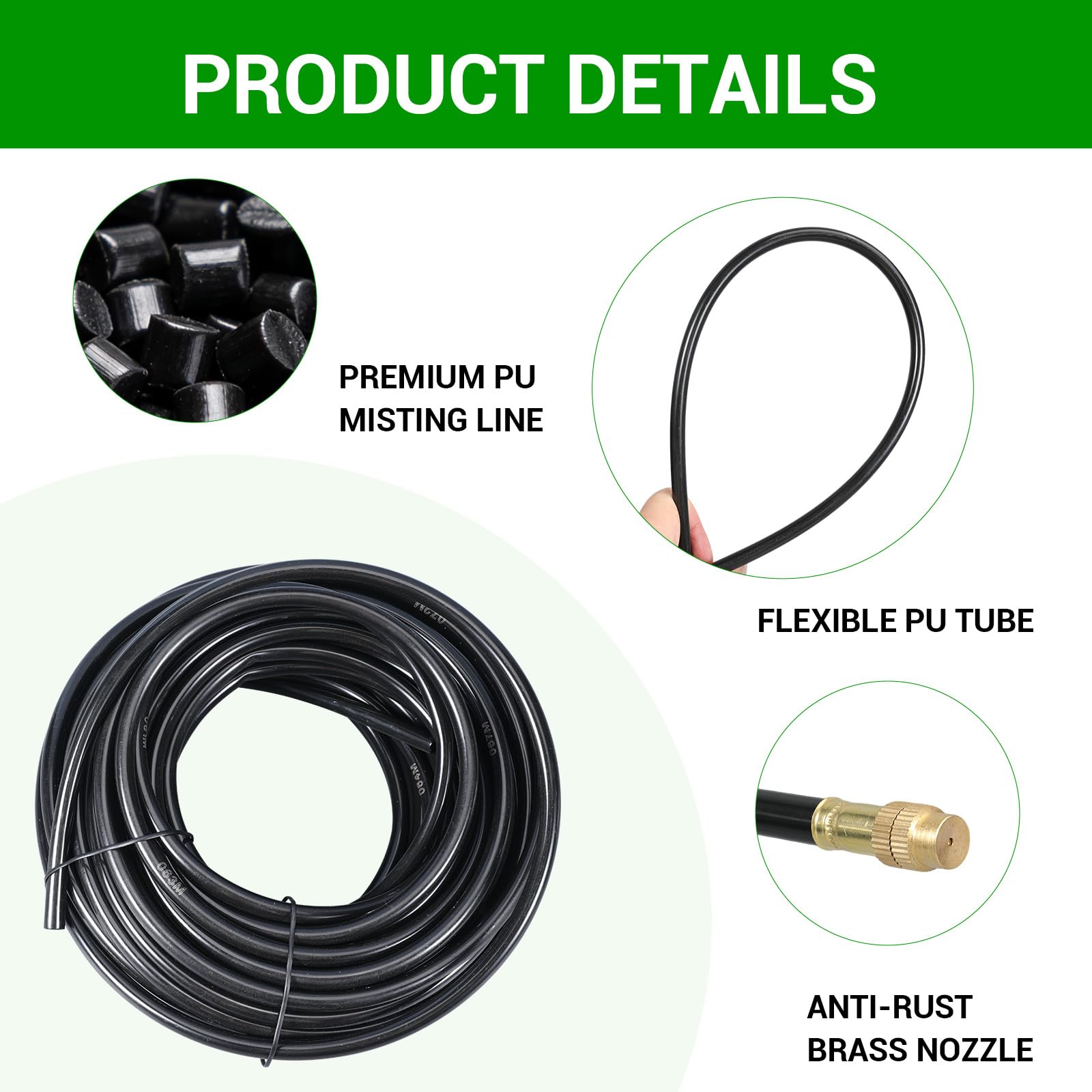 DEMORA Kit de riego automático por goteo de 66 pies, manguera de riego flexible con múltiples cabezales de aspersor, sistema de nebulización para jardín, patio, plantas al aire libre, invernadero