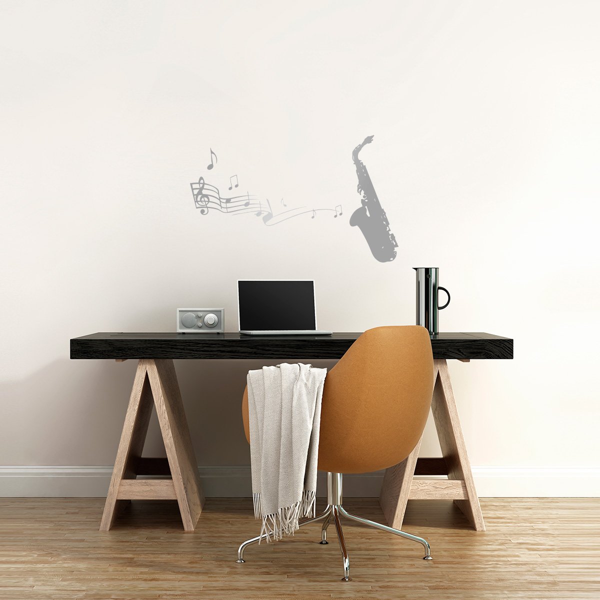 Wandtattoo Saxophon mit Musiknoten 100 x 60 cm Silber - erhältlich in 33 Farben