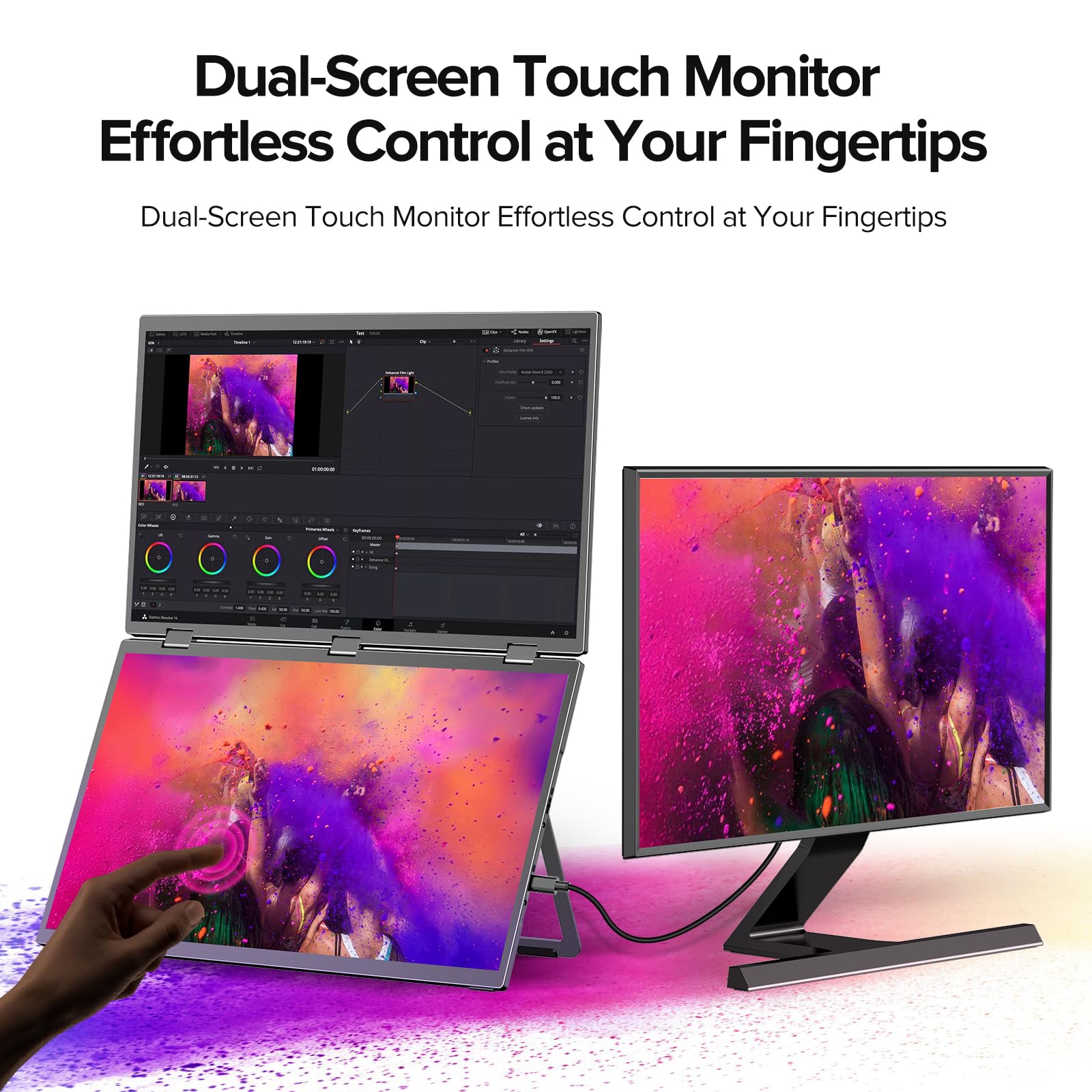 UPERFECT Delta 18,5" 100Hz Ekran Dotykowy Podwójny Przenośny Monitor, Przedłużacz Ekranu Laptopa, Potrójny Składany Monitor Kompatybilny z VESA, Komputerami, Telefonami i Konsolami do Gier