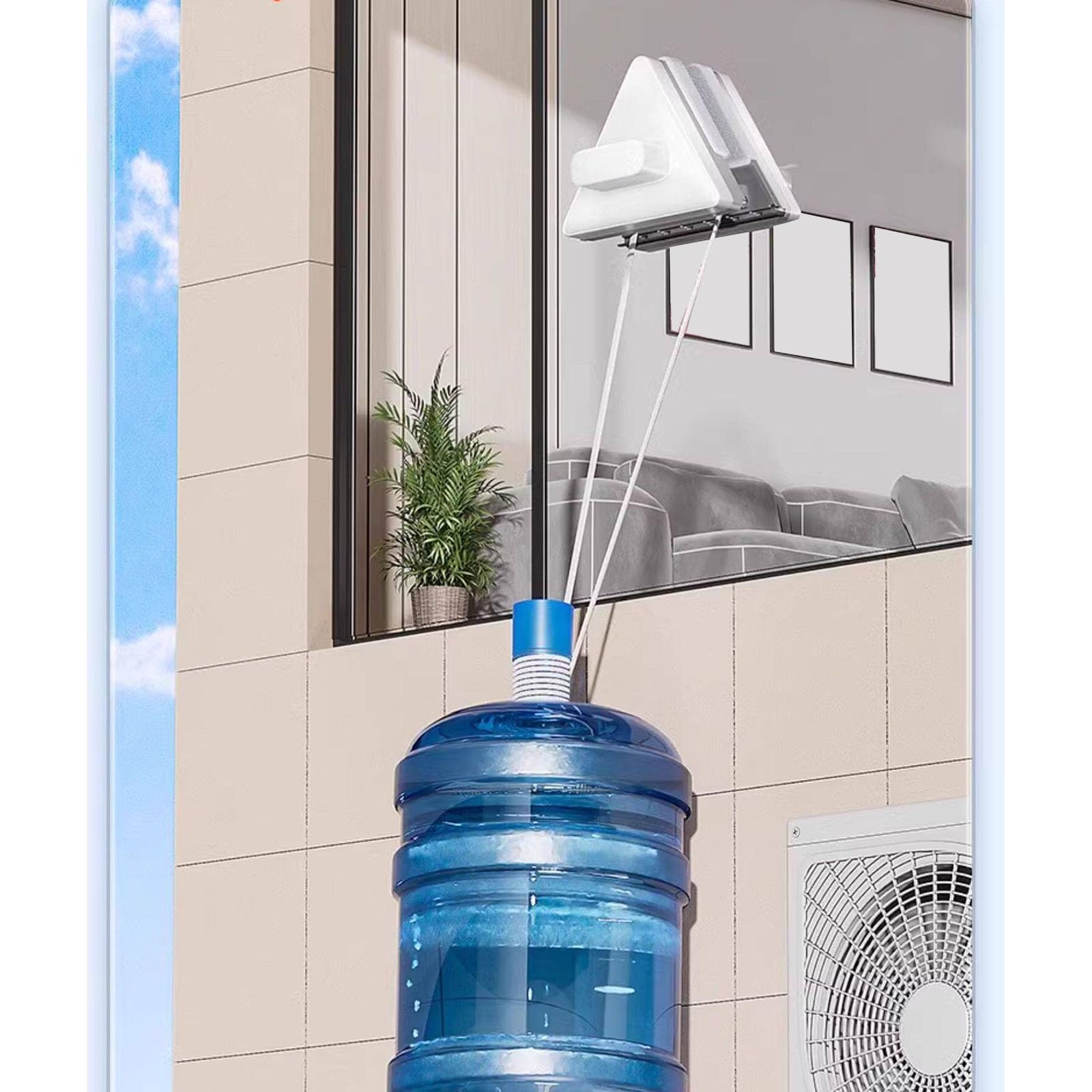 Lavavetri magnetico a doppia faccia, racla for vetro, spazzola for pulizia e strumento racla, adatto for finestre di grattacieli(15-26mm)