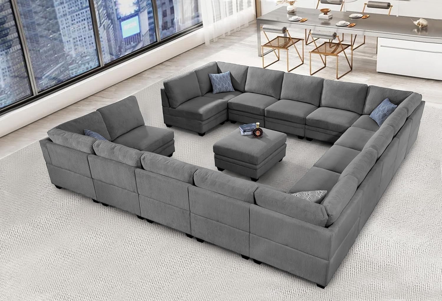 Legend Vansen Oversized Modular Sectional Sofa,16 Seat U Shaped Couch with Ottoman,Corduroy Sofa with Deep Seat,Convertible Large Sectional Couches