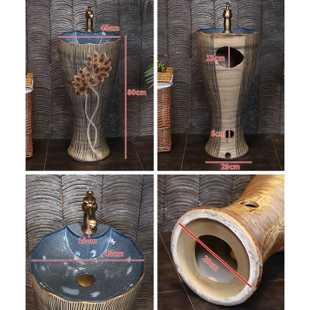 トップス Pedestal Vintage One Piece Pedestal Sink, Floor-to-Ceiling Ceramic Pedestal
