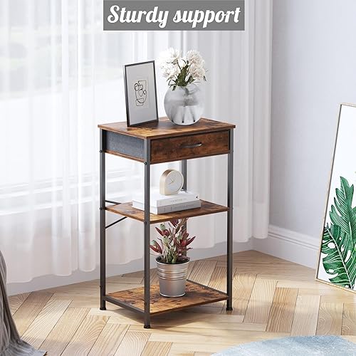 Miniatura 8 de VonDream Mesa auxiliar de 3 niveles con cajón de archivos, mesas multifuncionales para impresora para espacios pequeños, mesas auxiliares de sofá,