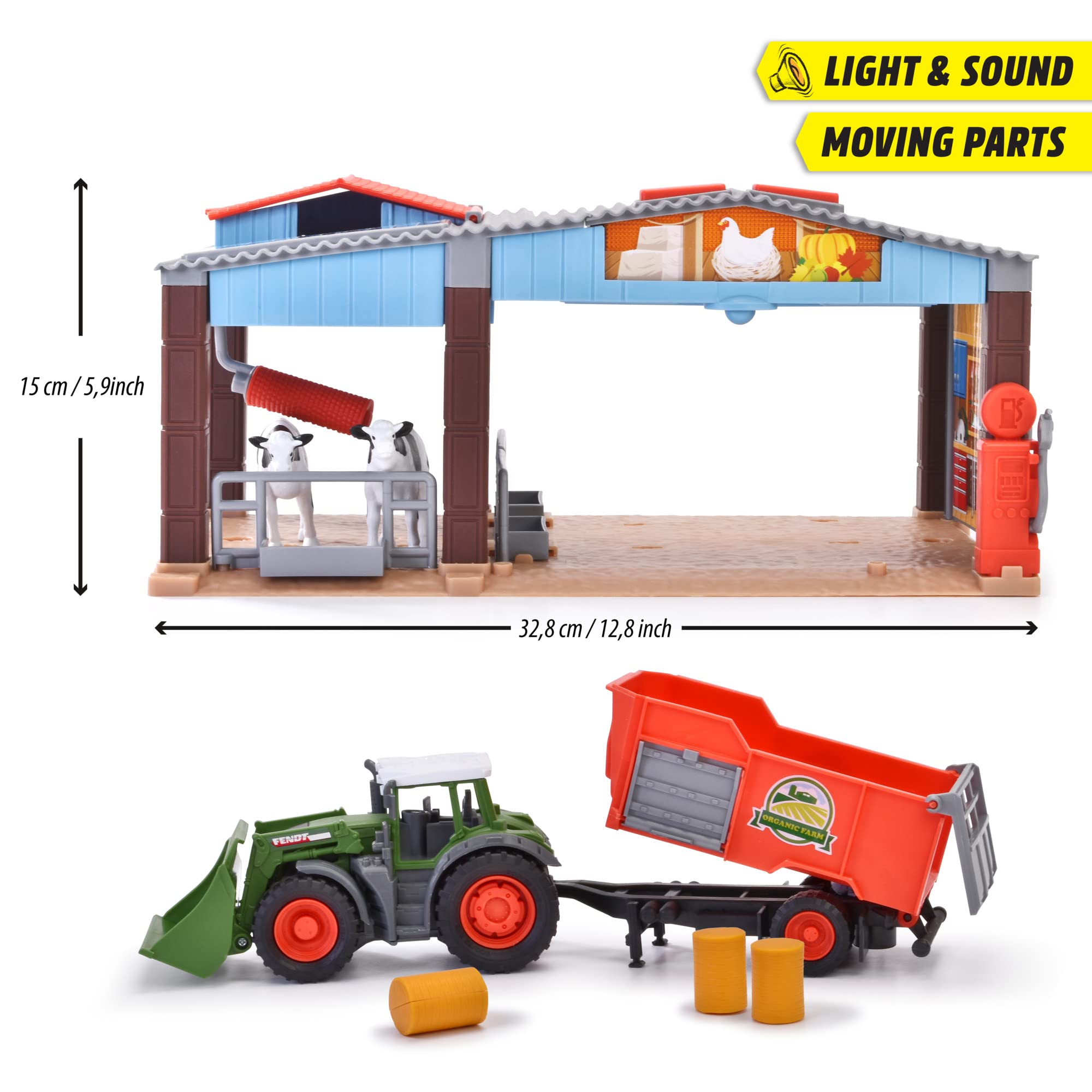 Dickie Toys - Bauernhof Station & Traktor – Bunte Farm Station mit Licht & Sound, Traktor, Anhänger & Kühe, für Kinder ab 3 Jahren, Mehrfarbig
