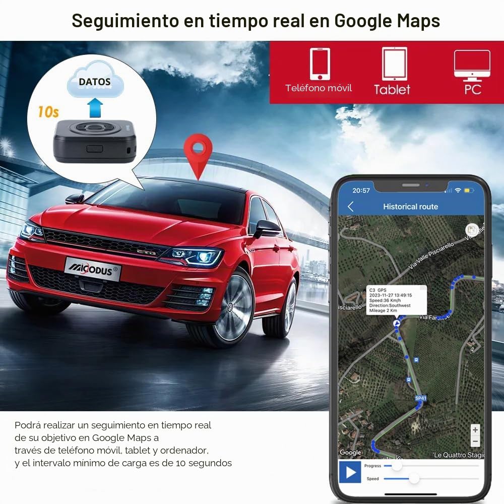 TKMARS Mini Localizador GPS para Coche 4G Sin Subscripción Vehículo Posicionamiento GPS Cobertura Global sin Límite de Distancia, Seguimiento en Tiempo Real Historial de Rutas y SOS Alarmas