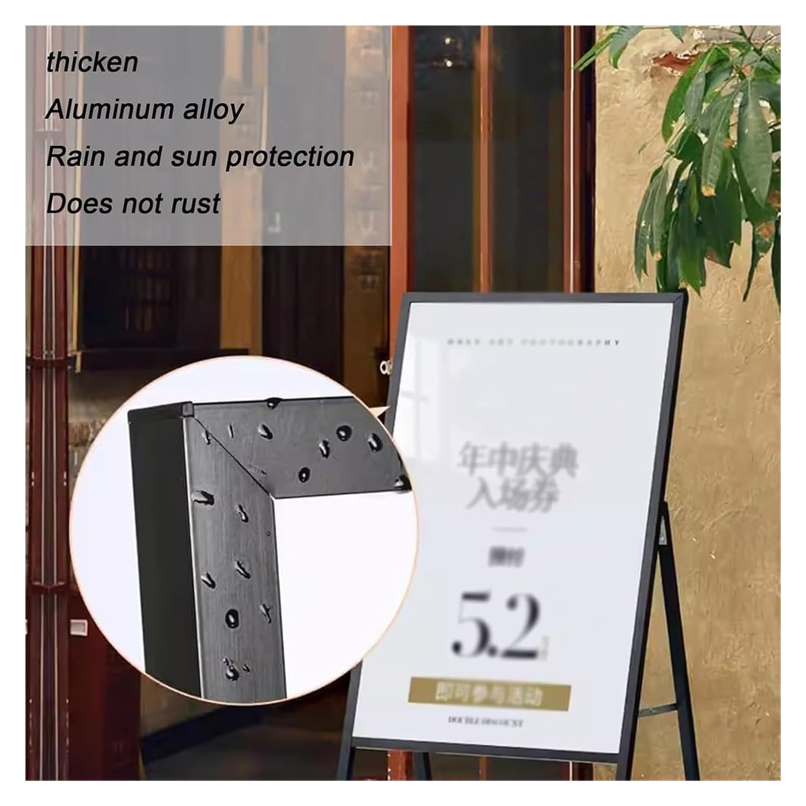 Soporte For Carteles De Exterior con Base Rellena, Resistente Al Viento, For Aceras, con Dos Ruedas En La Parte Inferior, For Negocios, Publicidad, Menús Y Guías.(Gold)