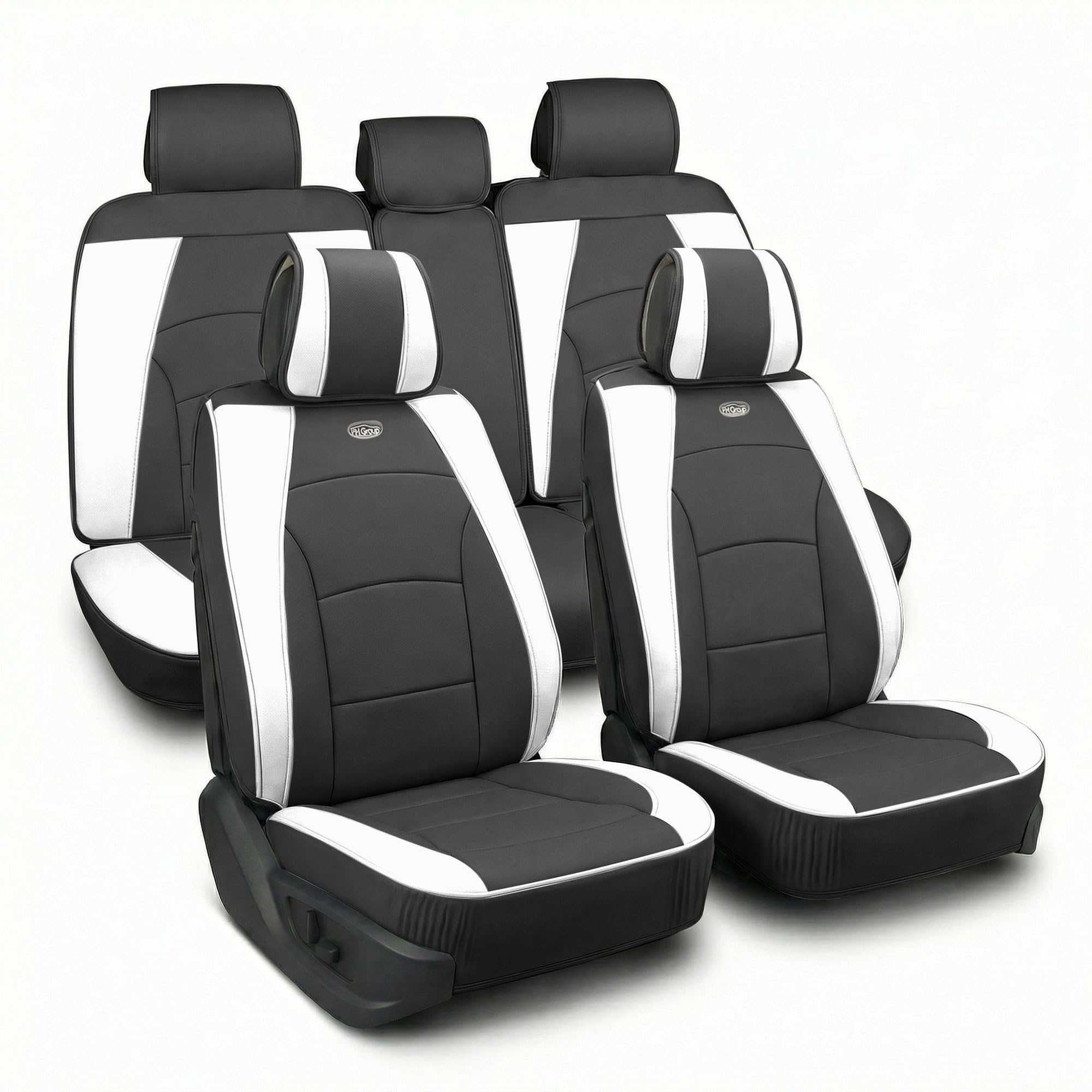 FH GROUP PU205102 Ultra Comfort Leatherette Seat Cushions (Airbag Compatible), White/Black Color - Fit Most Car, Truck, Suv, or Van