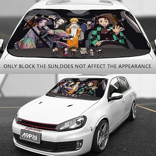 Miniatura 7 de Parasoles plegables de anime para parabrisas de automóvil, ajuste universal, 51.2 x 27.5 pulgadas, mantiene tu vehículo fresco, UV y reflector de