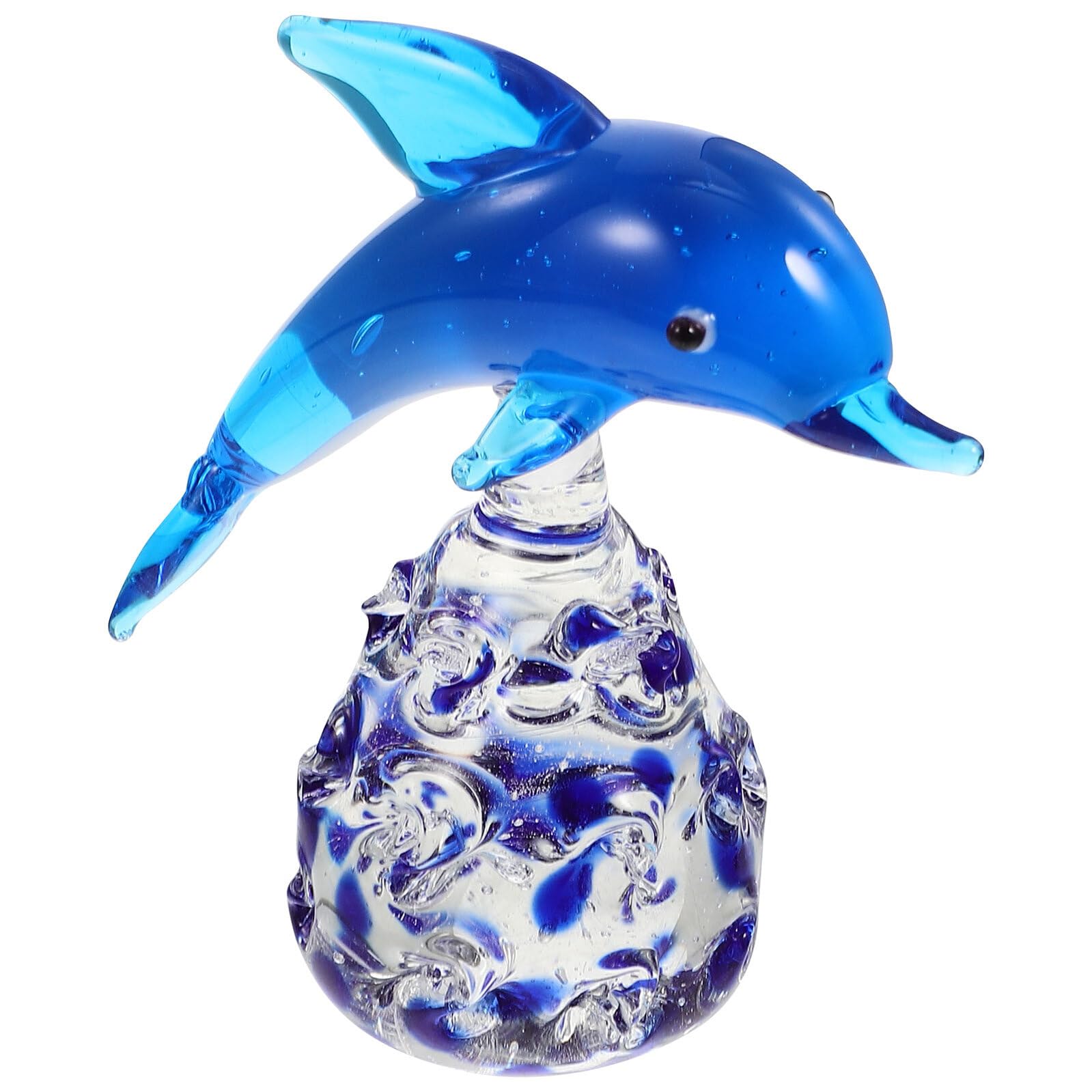 NIYANGLE Glass Dolphin Figurine Decorative Glass Ornament for Living Desktop Adornment Smooth Surface Delicate Animal Sculpture Gift for Home and Office