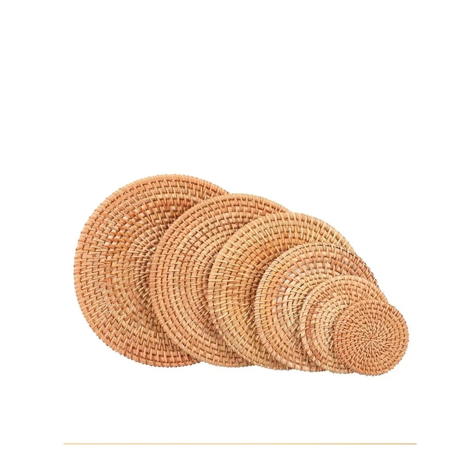 1 Set (6 Stück) handgewebter Rattan-Untersetzer Für Tisch | Runde Hot Pads aus Korbgeflecht, hitzebeständige Topflappen for Teekannen, Pfannen und Tischschutz