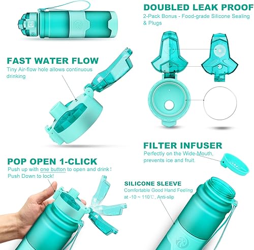 Miniatura 128 de Botella de agua deportiva Zorri, 13.5, 17, 23.6 onzas, sin BPA, a prueba de fugas, ligera, para exteriores, campamento, ciclismo, fitness, gimnasio