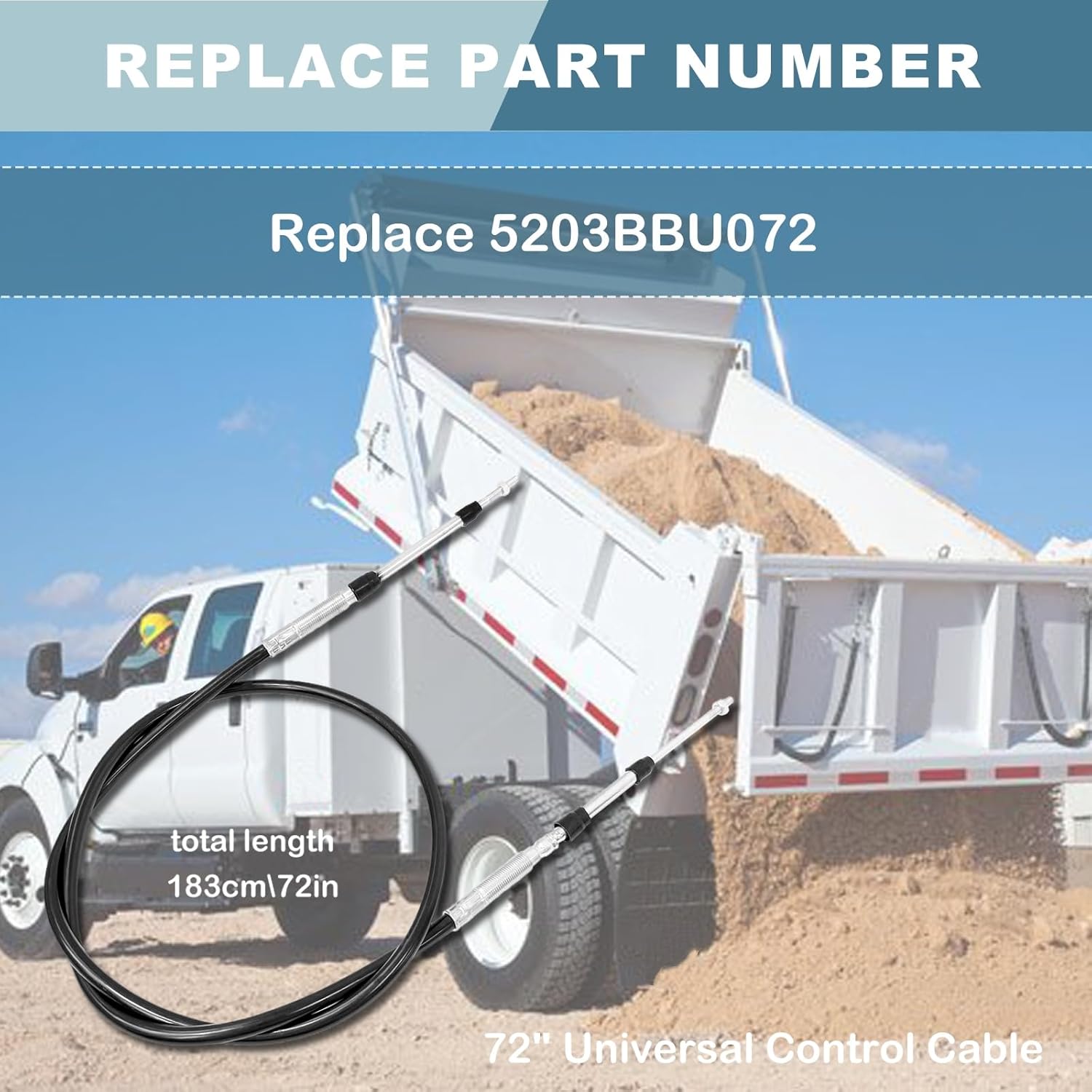 72" Universal Control Cable Fit for Products 5200 Series Universal Mount Control Cable PTO Valve Dump Truck 5203BBU072