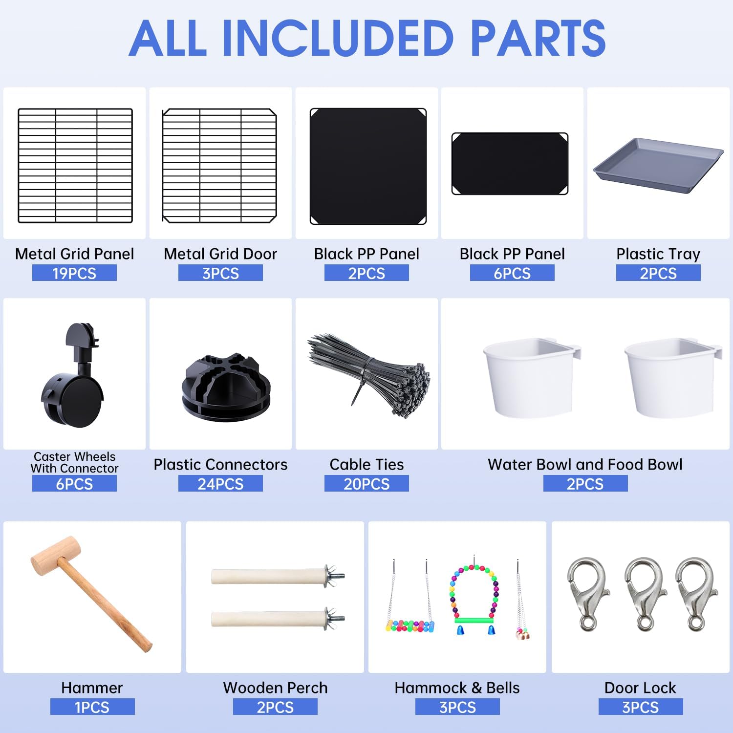 Flight Bird Cage with Wheels, 46-Inch Metal Parakeet Cage with Slide-Out Trays, Perches, Bowls & Bird Toys, Indoor Bird Cage for Cockatiel, Budgie, Lovebird, Finch & Small Birds