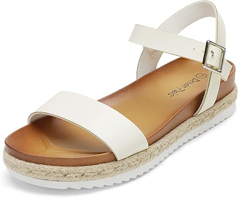 DREAM PAIRS Espadrille Casual Platform Sandals | 1.75" espadrille flatform wedge sandals with adjustable ankle strap contoured PU footbed non-slip PVC outsole for summer