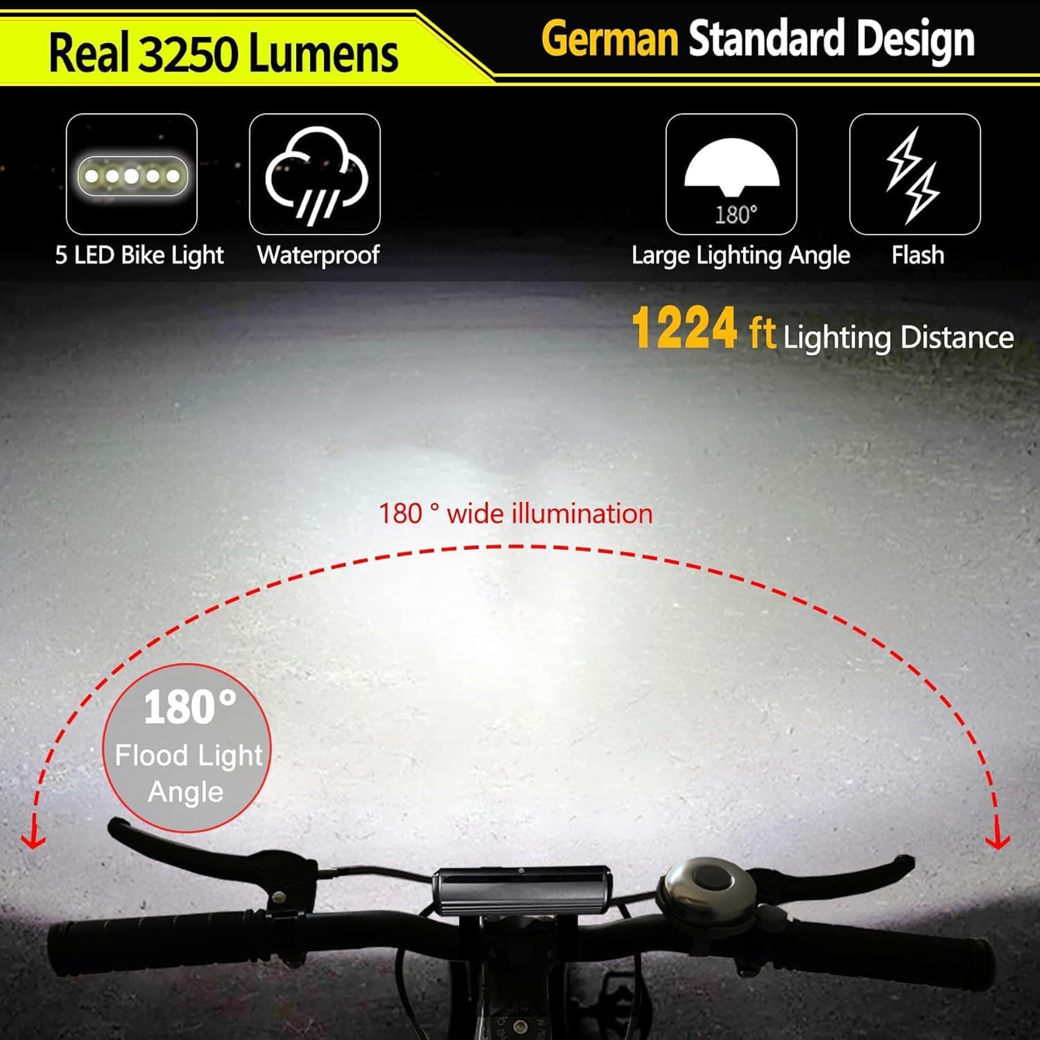 Luci Bicicletta Led, 8000mAh Ricaricabile USB & Impermeabili IPX5 Luci Bici, 3250 lumen 4 Modalità Luce Bicicletta Anteriore,Accessori Bici