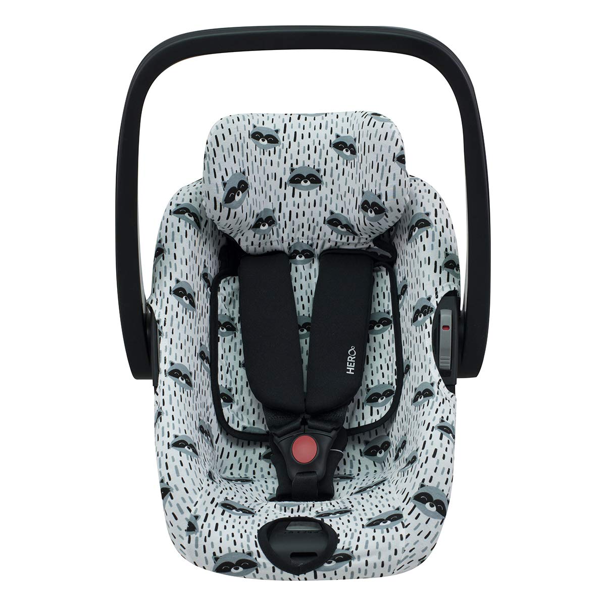 JYOKO KIDS Funda de algodón para silla de coche compatible con Maxi Cosi Recaro Zero, I-Size y Funda de algodón para reductor talla 0 (Raccoon)