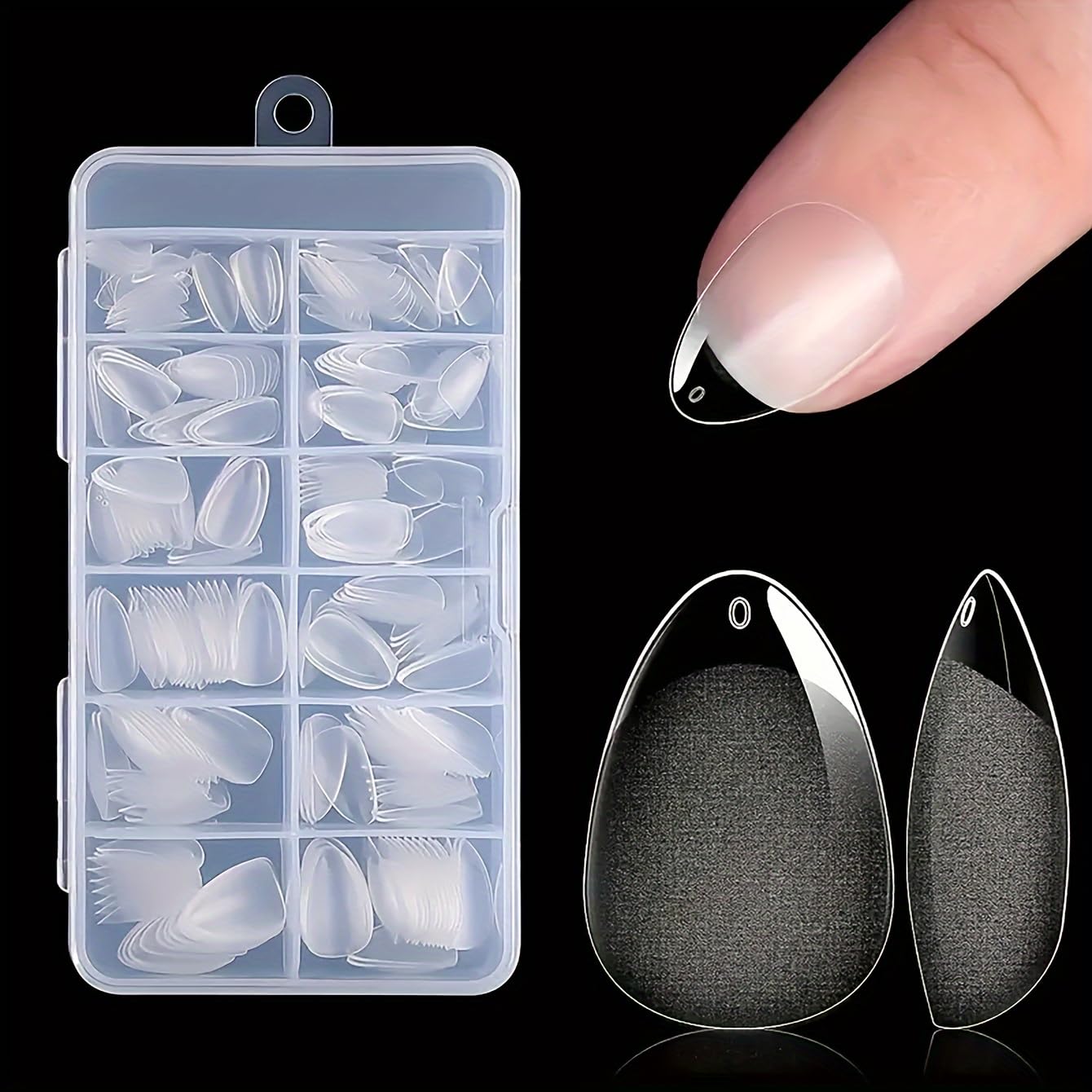 240pcs Nude Almond Nail Tips-Shaped Press-On Nails Kit - Ultra Short, Half Matte Finish with Glossy Oval & Stiletto Tips in Clear Organizer Box - Perfect for DIY Nail Art