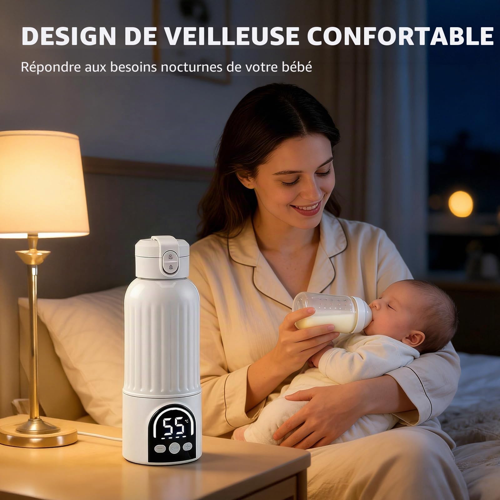 Chauffe-Biberon,Chauffage Rapide (35-70 °C),Chauffe-Biberon Portable Bébé 500 Ml,Fonction De Stérilisation,Rétention De Chaleur Élevée,Chauffe Biberon Nomade Sans Fil,Pour Lait Maternel,Eau,Nuit