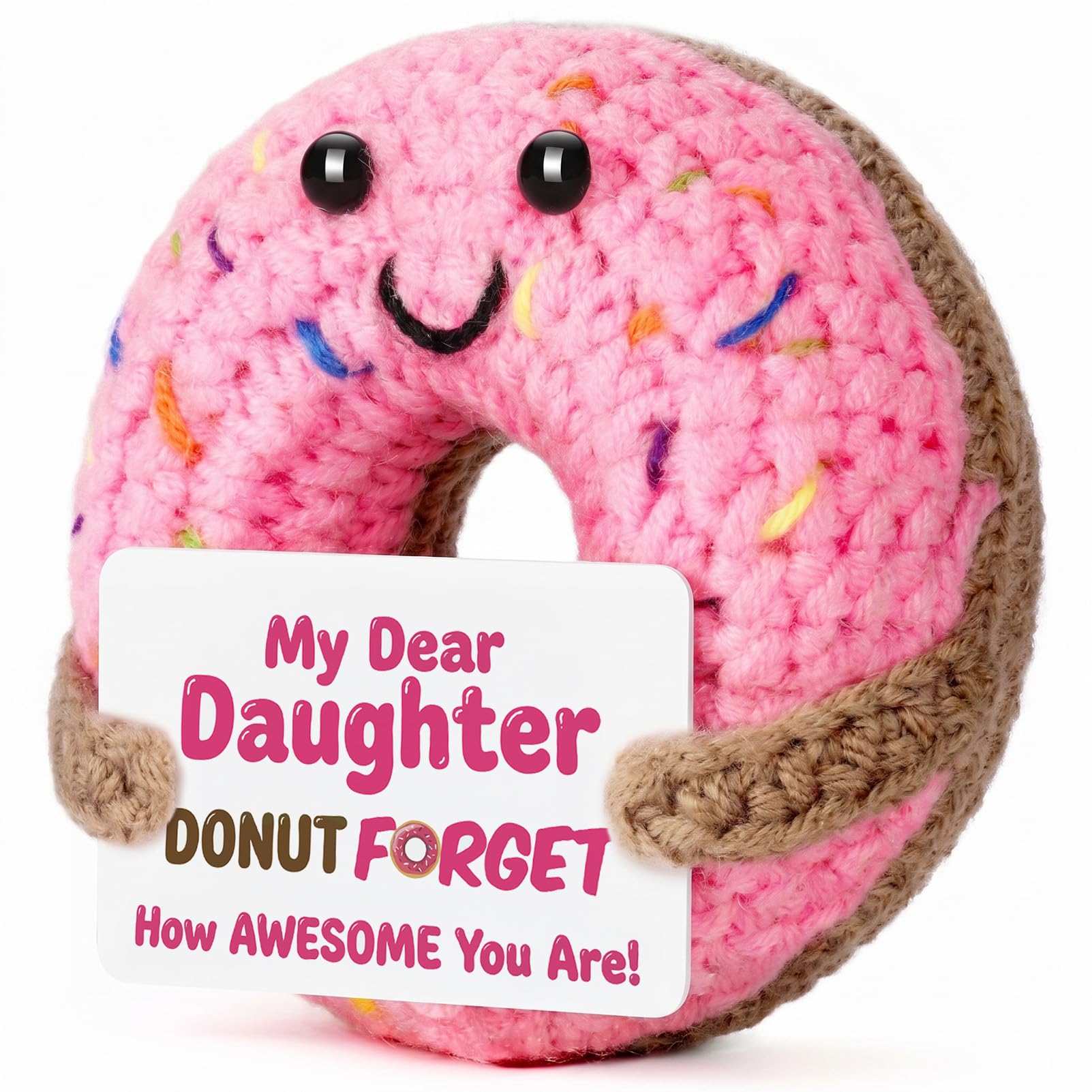 szoszo Handmade Crocheted Donut Gift for Daughter, Handmade Birthday Graduation Present​ from Parents, Cute Trendy Gift for Teen Girl, Sweet Mothers Day Daughter Gift​ (Pink)