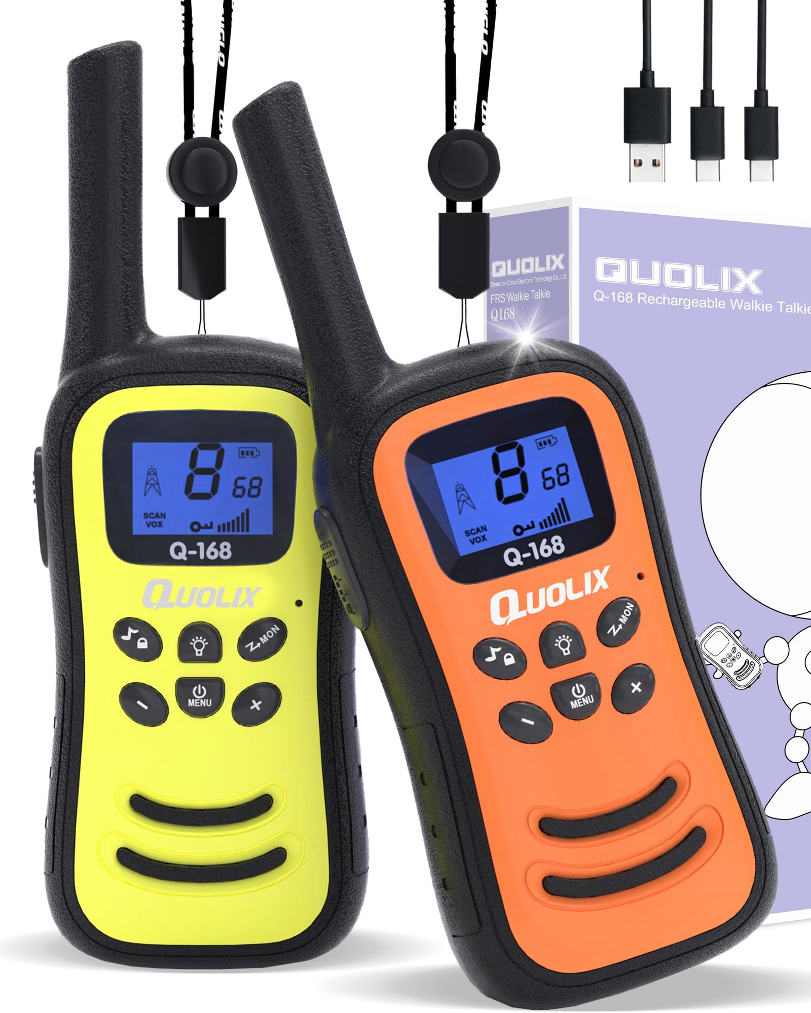 QUOLIX Walkie Talkies for Kids Rechargeable, Kids Walkie Talkie with Flashlight VOX Function, Great for Camping, Hiking, Outdoor Play, for Boys and