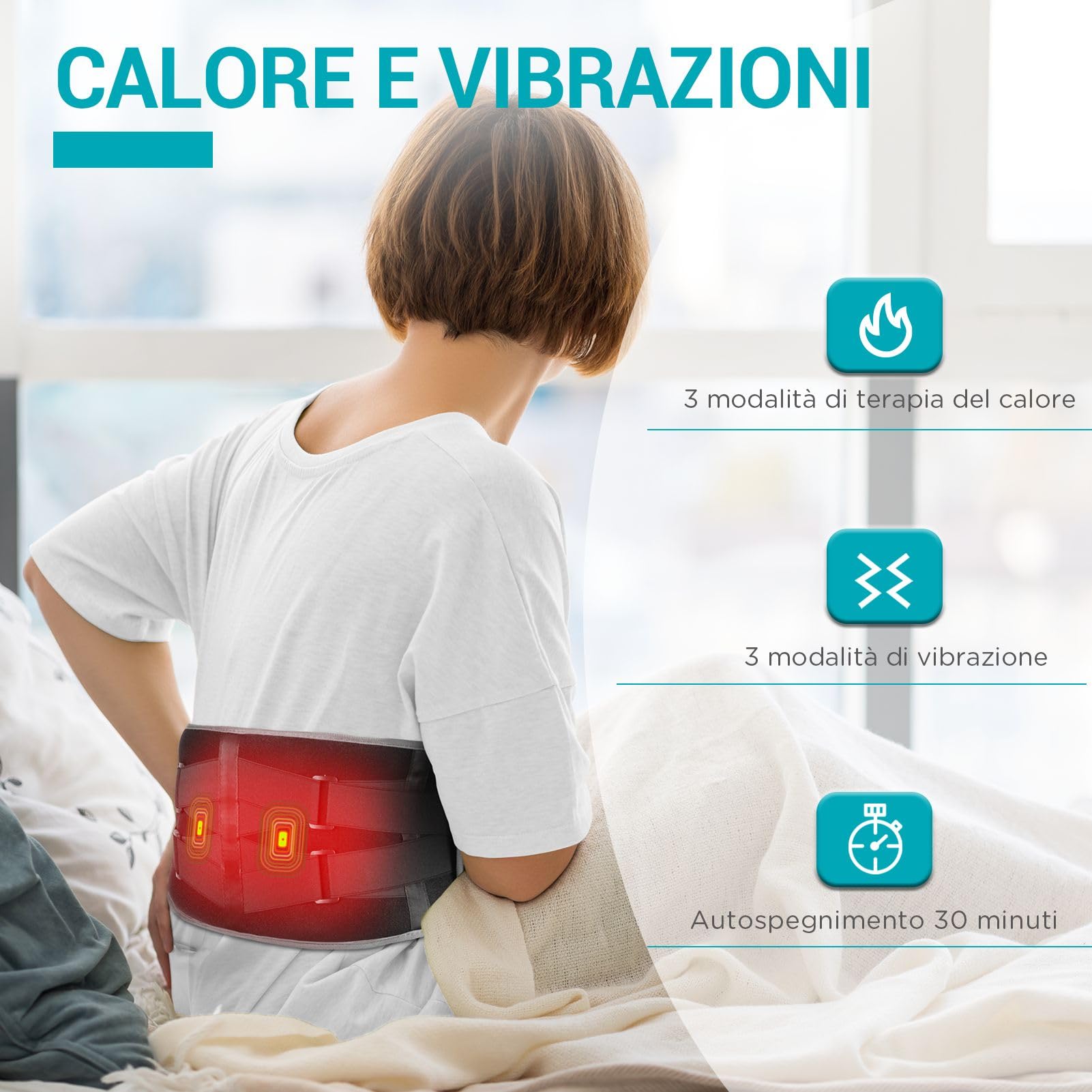 Comfytemp Fascia Lombare Riscaldamento, 3 Livelli di Temperatura, 3 Massaggio a Vibrazione Fascia Riscaldante Lombare, con Spegnimento Automatico, per Schiena Spalle Addome