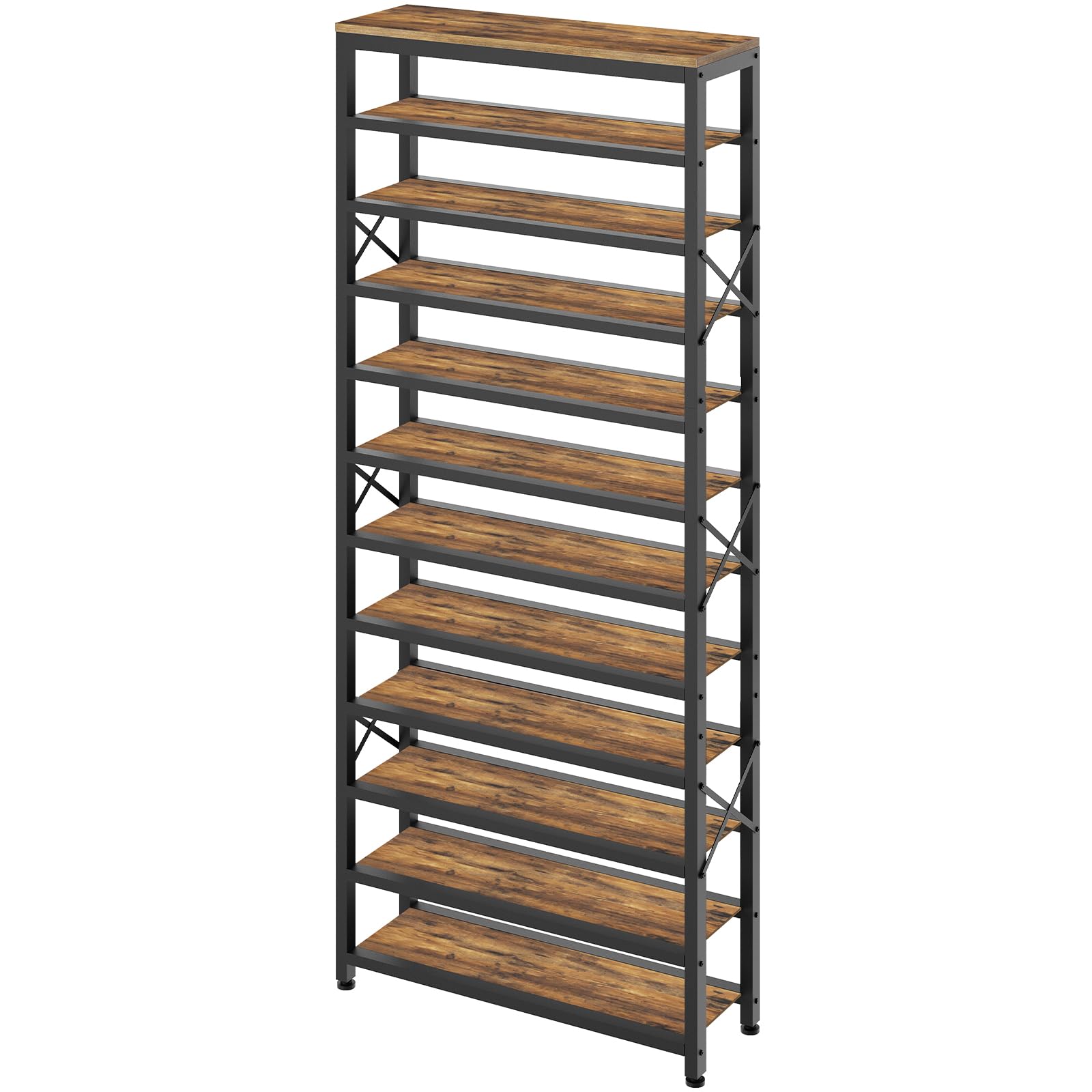 YATINEY 12-Tier Tall Shoe Rack Organizer, Wooden Shoe Storage for Closet