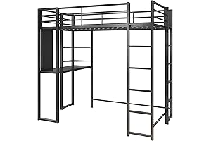 DHP Abode Twin Size Metal Loft Bed with Desk, Black