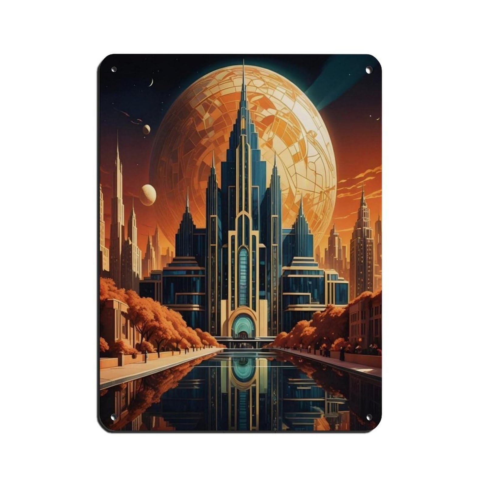1920s Sci-Fi Architecture Poster Tin Sign Vintage Metal Pub Club Cafe Bar Home Wall Art Decoration Poster Retro 12x16inch(30x40cm)