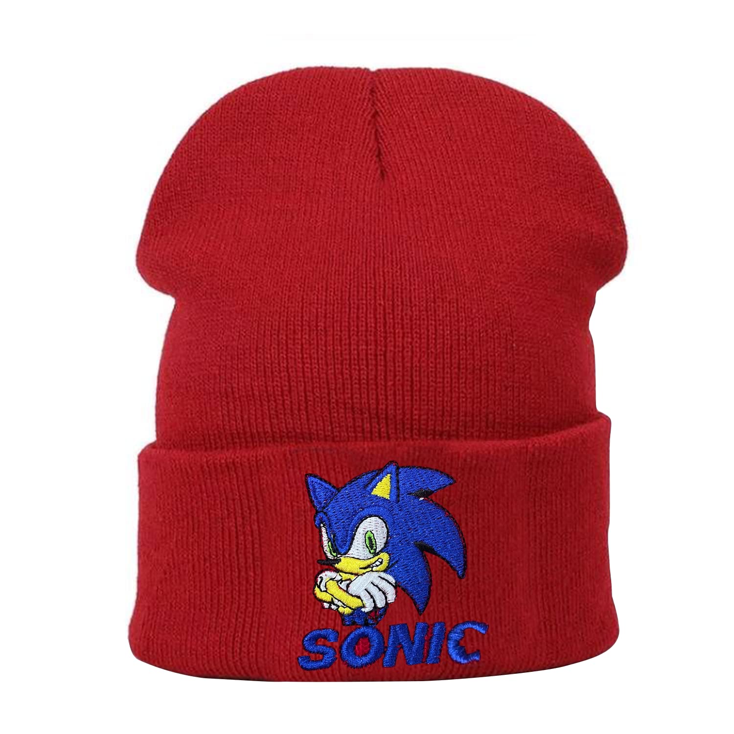 BonamanaSonic The Hedgehog Beanies Hat Black Knitted Hat for Children Sonic  Hat Soft Winter Daily Knitted Cap Gifts for Kid Boys Girls Teenagers (Red)