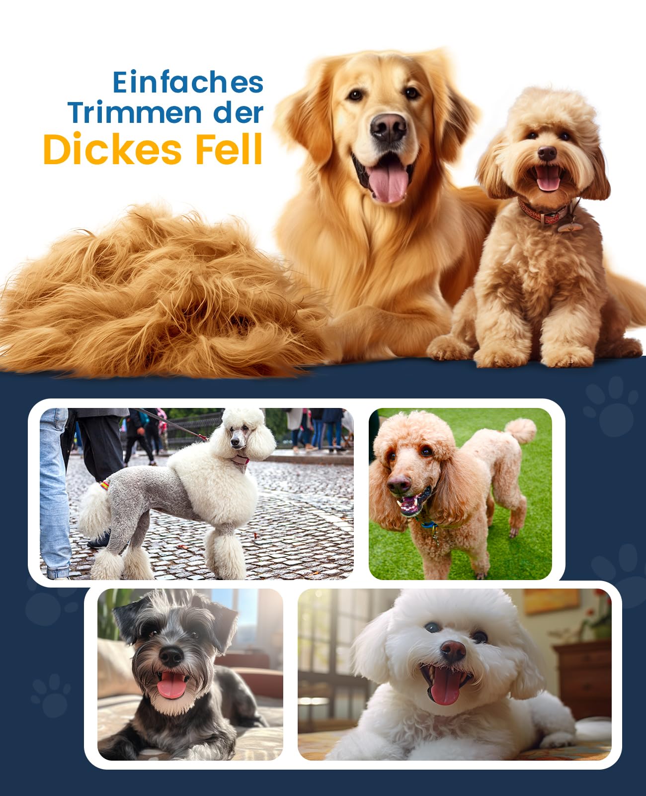 oneisall Hundeschermaschine für dickes Fell geräuscharmer wiederaufladbarer kabelloser Haustierrasierer Edelstahlklinge wasserdicht