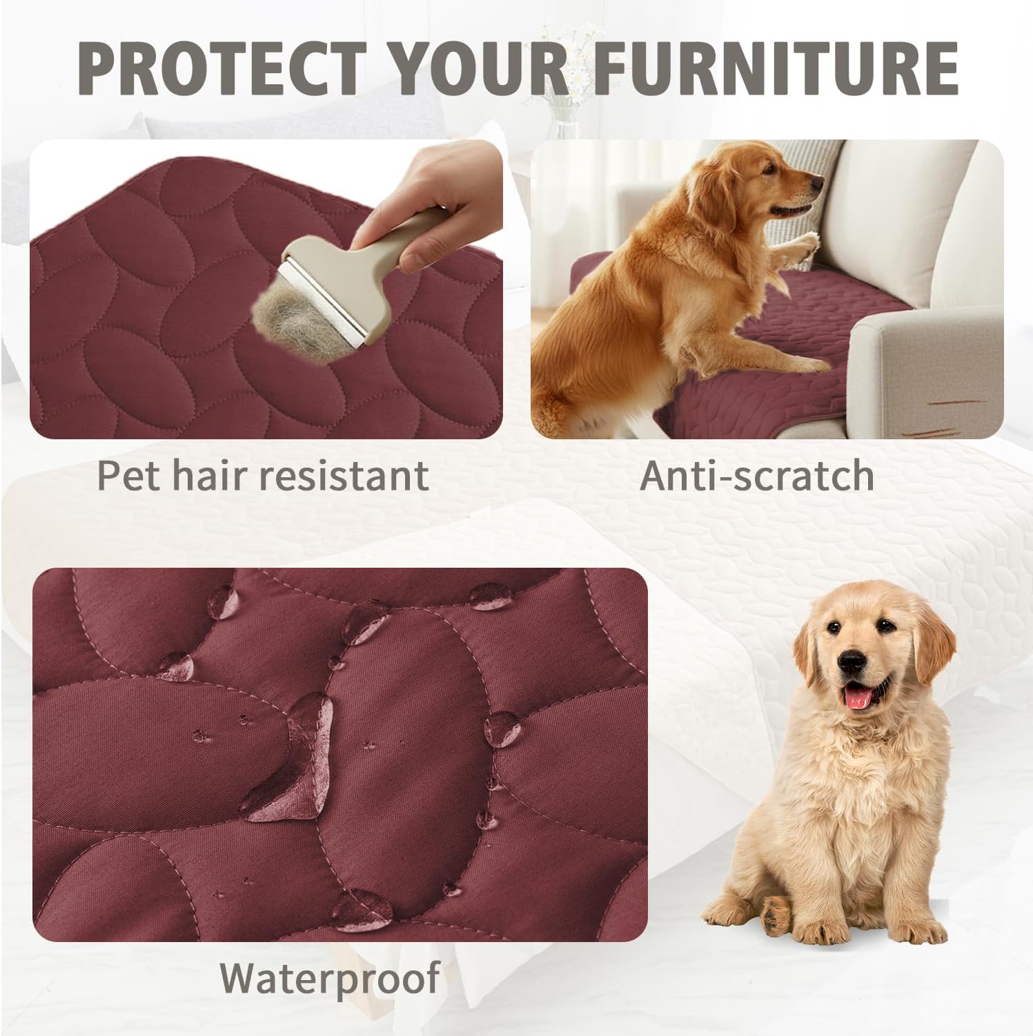 Ameritex Pet Bed Cover Dog Bed Blanket for Sofa and Furniture Waterproof New Pattern Design (30x70 Inch, Burgundy) - Image 2