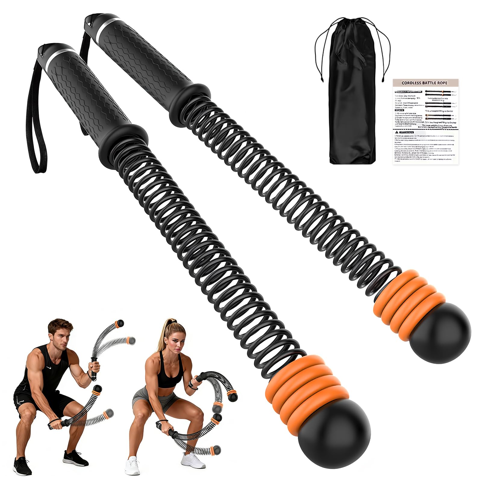 Battle Ropes Ropeless, Battle Rope ohne Seil, mit 8 einstellbaren Widerstandsfedern und Aufbewahrungstasche für das Training zu Hause, tragbar für Krafttraining und Cardio-Fitness