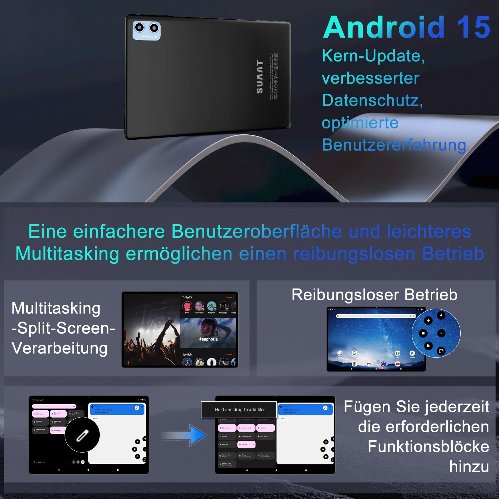 2026 Tablet Android 15 Octa Core Tablets 10 Zoll mit 64 GB ROM + 2 TB TF | 5G + 2,4G WiFi |GMS| Bluetooth 5.0 |8 MP + 5 MP | Typ C,Touchscreen-Tablet mit Hülle, Tastatur und Maus-Schwarz