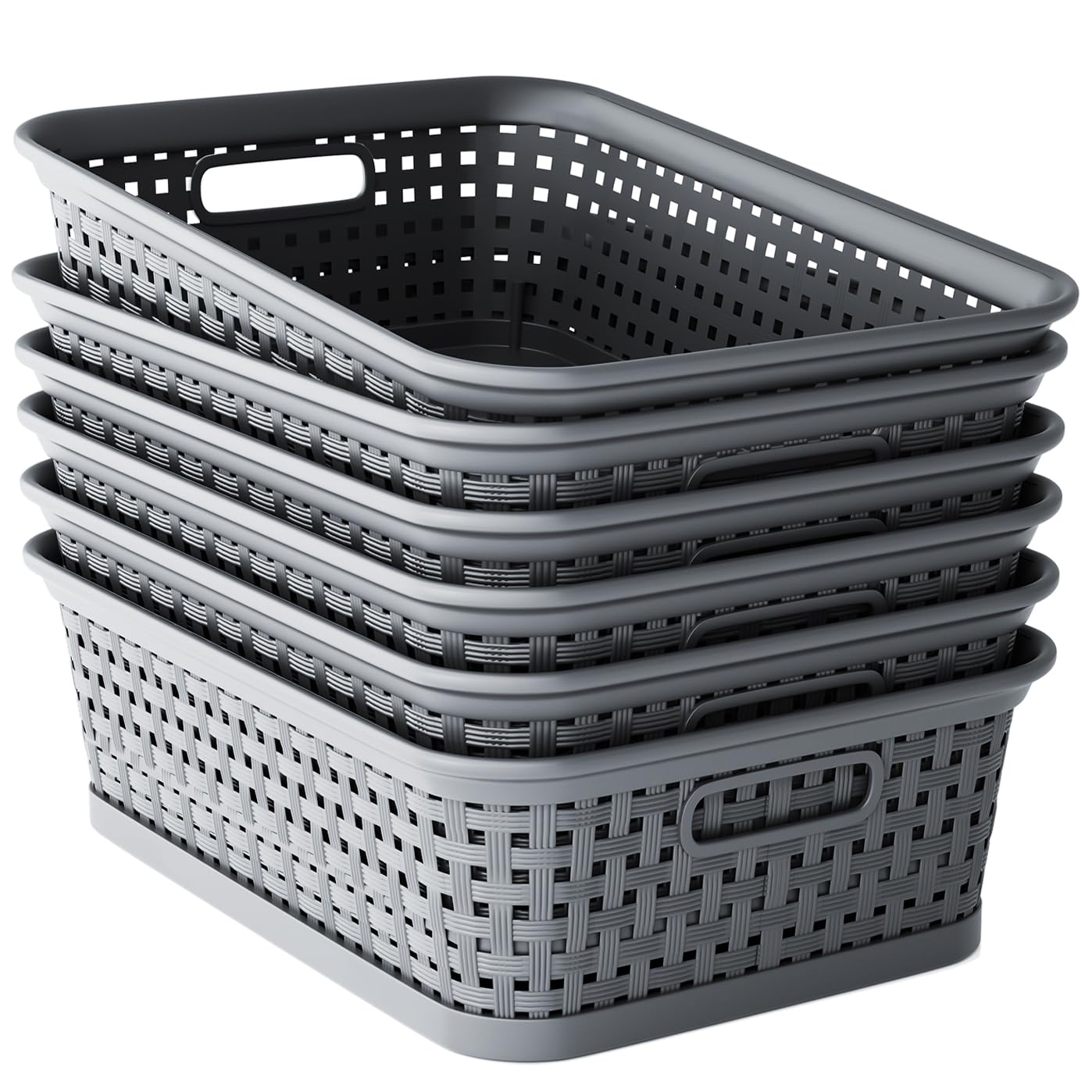 6 Pack Plastic Storage Baskets, Small Baskets for Organizing, Plastic Storage Bins Wicker Pantry Organizer Bins Household Toys for Laundry Room, Bedrooms, Kitchens, Cabinets, Countertops