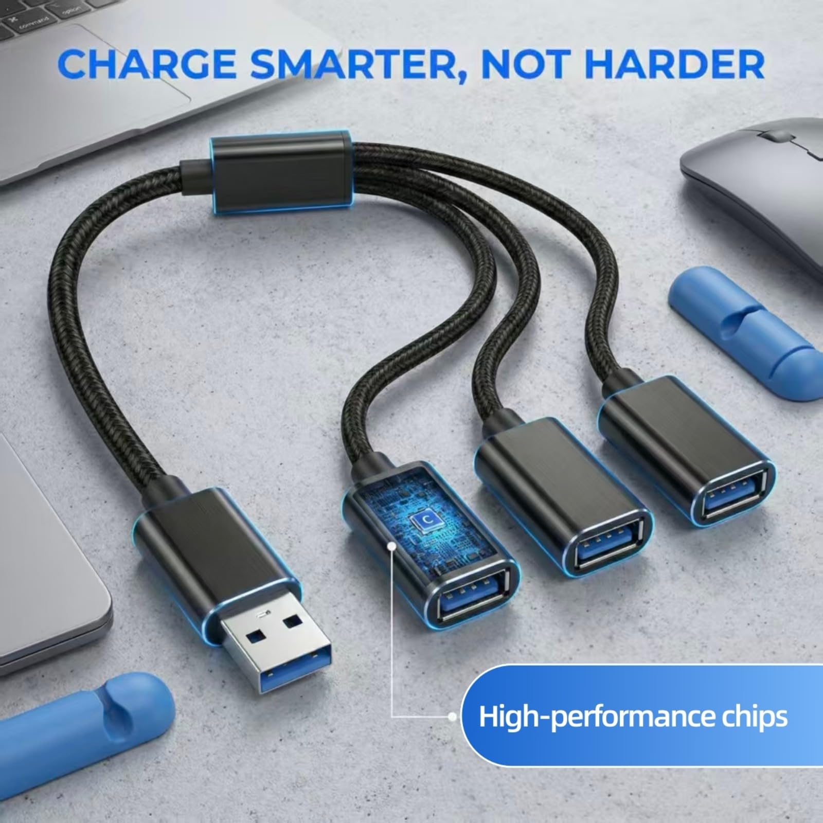 Ruichuan100 USB Splitter 1 in 3 Out, USB A Splitter Adapter, 2025 Upgraded USB 2.0 Male to 3 Female Y Extension Hub Cable for PC/Laptop/Xbox/Flash Drive/Mouse/Keyboard(Black) in use