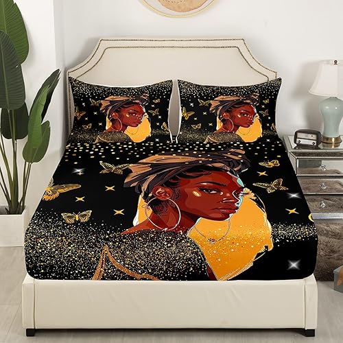 Miniatura 9 de Erosebridal Juego de sábanas y fundas de almohada de sirena para niñas negras, juego de sábanas psicodélicas bajo el agua, juego de sábanas florales