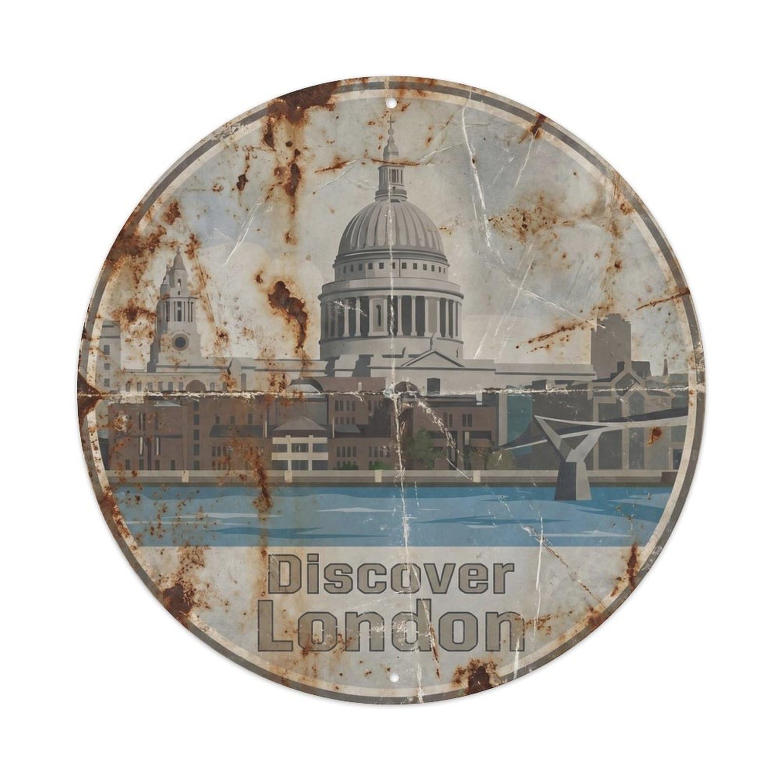 London Cathedral River Destination Scenery Landmark City Metal Tin Sign Plaque Wall Decor for Cafe, Man Cave, Club Bar, Office, Home Garden Round Metal Poster 8x8Inch