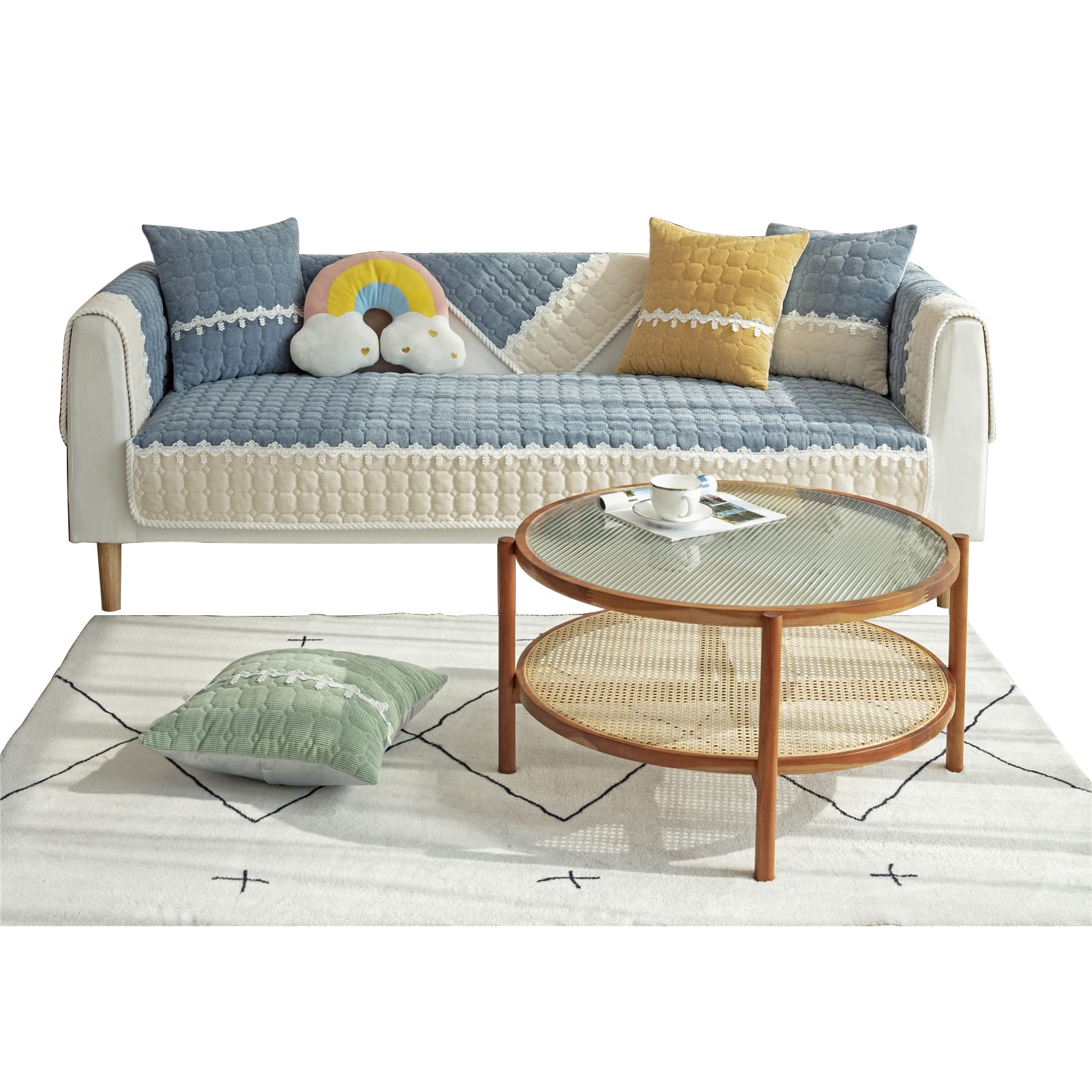 Housse de coussin de canapé matelassée bleue 90x90 cm