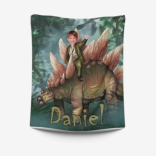 Vista 22 de Manta personalizada de dinosaurio, manta personalizada de dinosaurio para niños, regalo de foto personalizado para él, manta Minky de 50 x 60