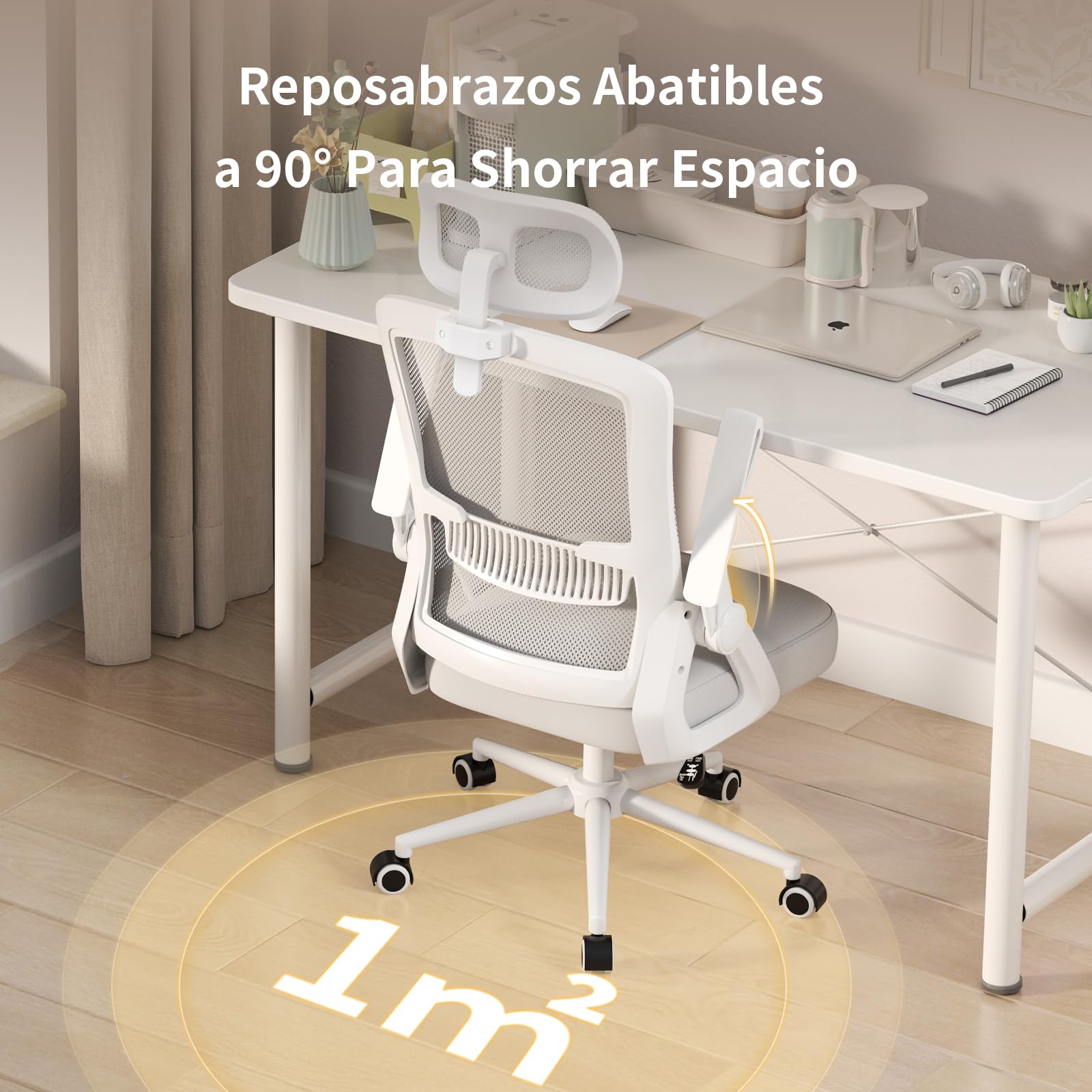 naspaluro Silla Oficina Ergonómica, Silla Escritorio con Reposacabezas | Reposabrazos Abatibles, Asiento Transpirable de Malla, Silla Giratoria para Ordenador, Homeoffice y Gaming Gris
