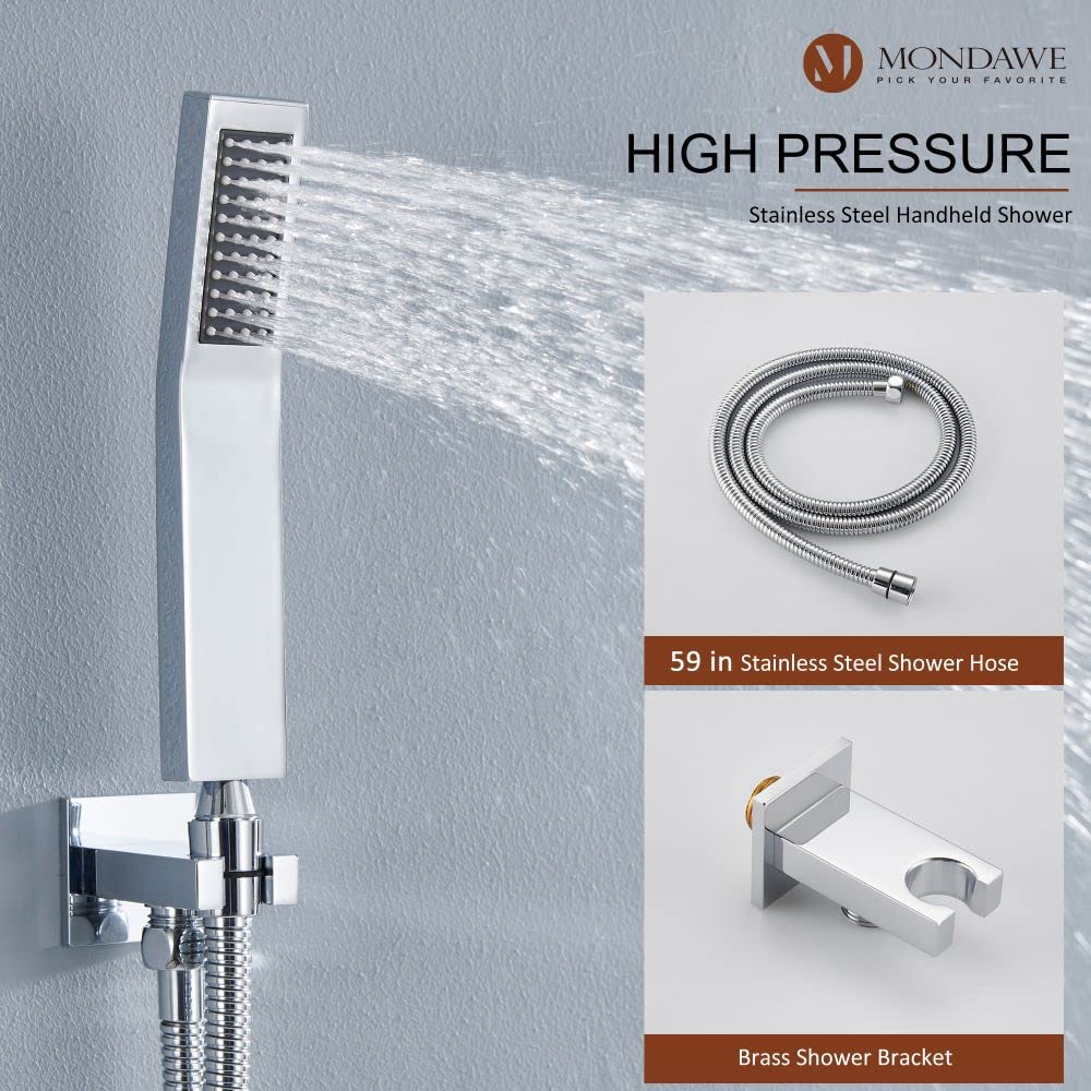 MONDAWE Duschsystem 30,5 Cm Deckenmontiert – Gebürstetes Nickel, Mit Regenkopf & Handbrause