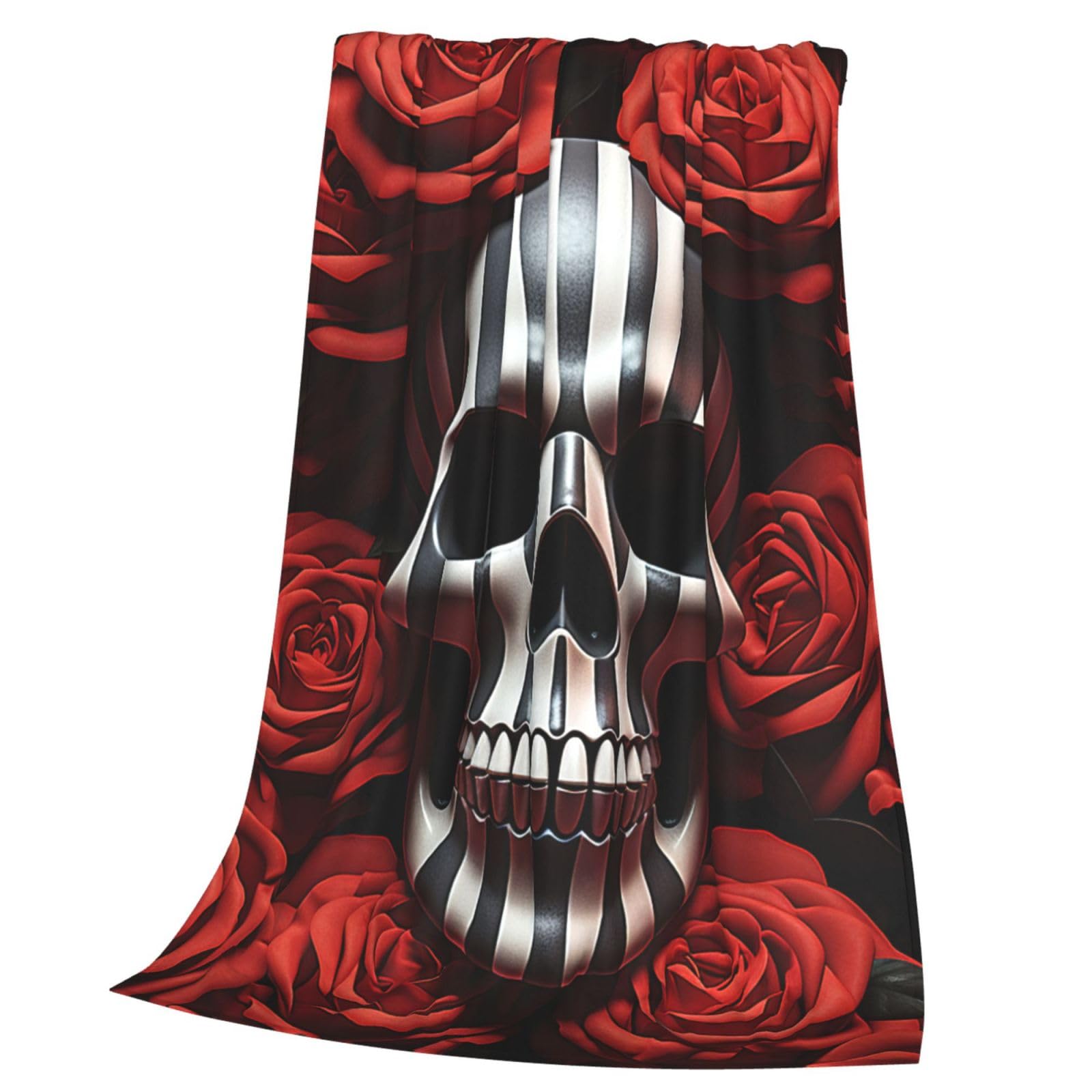 Couverture en flanelle cadeau original plaid imprimé crâne fleuri doux