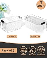 Vista 2 de Plastic Storage Bins with Lids 6 Pack, 7 Quart Storage Containers With Black Buckle Latch, Stackable Storage Organizers for Home Pantry Office