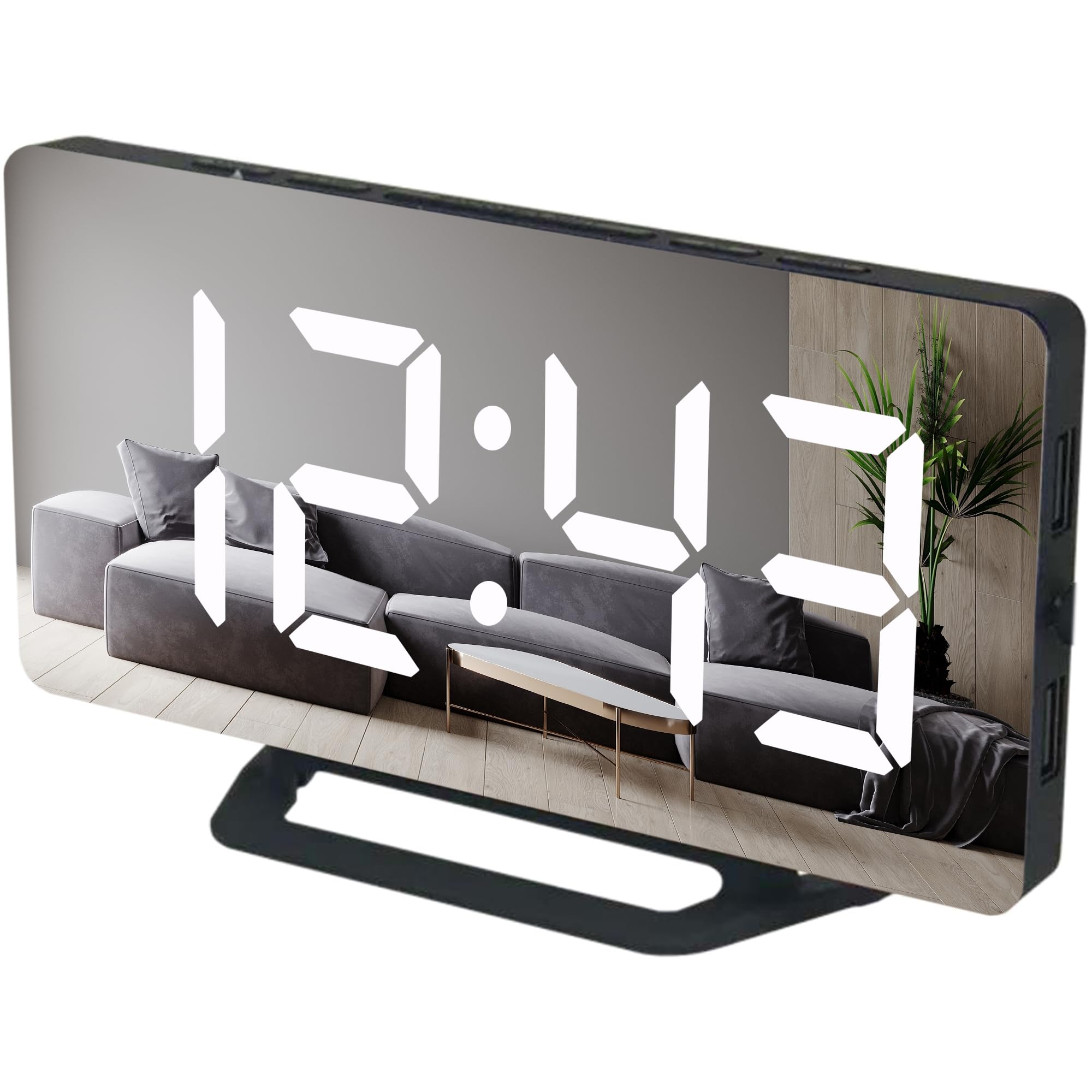 Photo 1 of PIDOTI Alarm Clock for Bedrooms & Heavy Sleepers Adults or Kids - Mirror LED Digital Large Display Desk Wall Home Living Room Office Decor with Auto Dimmer Mode Dual USB Charger Ports 12/24H (Black)