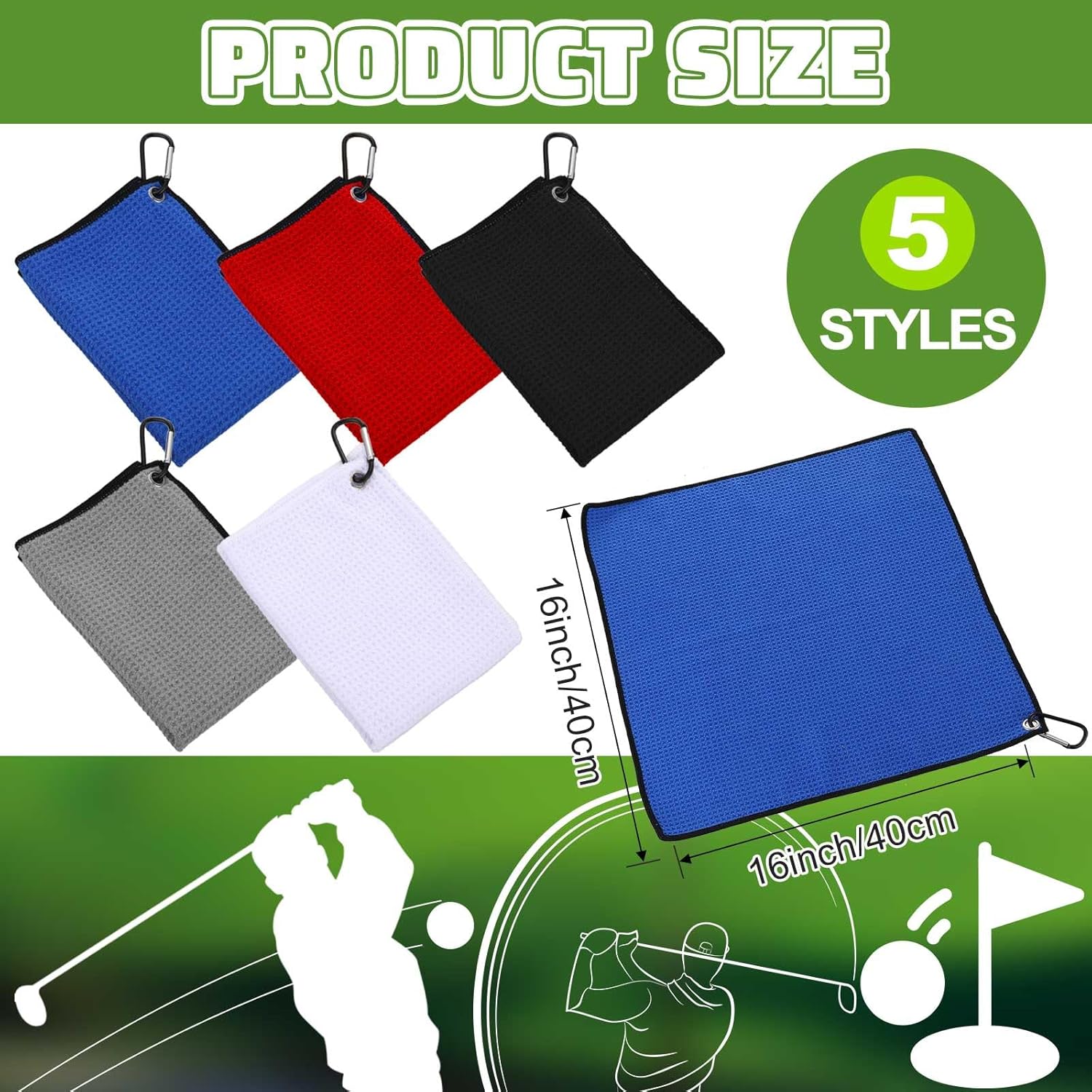 Batiyeer Golf Towels Bulk for Bags 16'' x 16'' Microfiber Waffle Pattern Golf Towel with Clipfor Mini Tournament, Club, Yoga, Fitness - Image 3