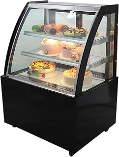 220V Floor-to-ceiling Refrigerated Cake Showcase 3 Layer Cake Display Cabinet 380W Commercial Glass Display Case with LED Lighting Automatic Defrost Beverage Fruit 260L