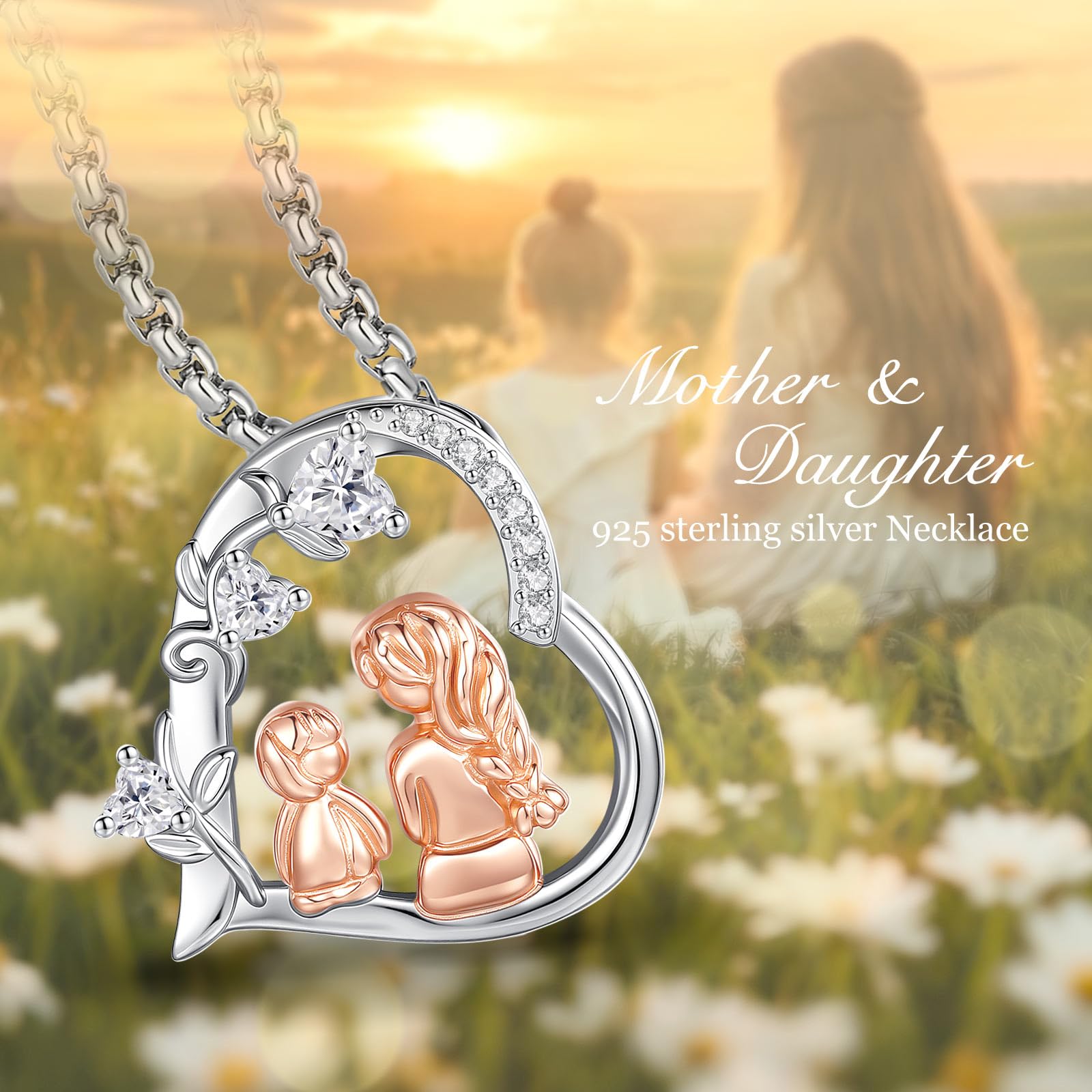 AEONSLOVE Colgante Dia de la Madre Plata de Ley 925 Collar Madre e Hija Corazón Joyas Regalos para Mama Abuela Colgante Mama Plata