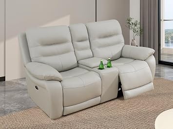 Grey Leather Adjustable Manual Recliner Loveseat Living Room Furniture Couch with Storage Console/Cup Holders/LED Light/USB Port for Living Room, OfficeGrey