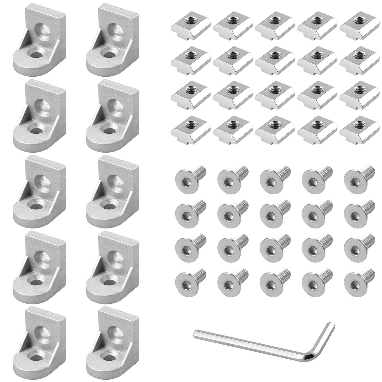 EYPINS 10 kątowników skrętnych 30 x 34,5 x 37,1 mm 4040 seria do profili rowkowych 8 mm + 20 nakrętek 20 śrub mocujących M8 x 20 mm wspornik aluminiowy